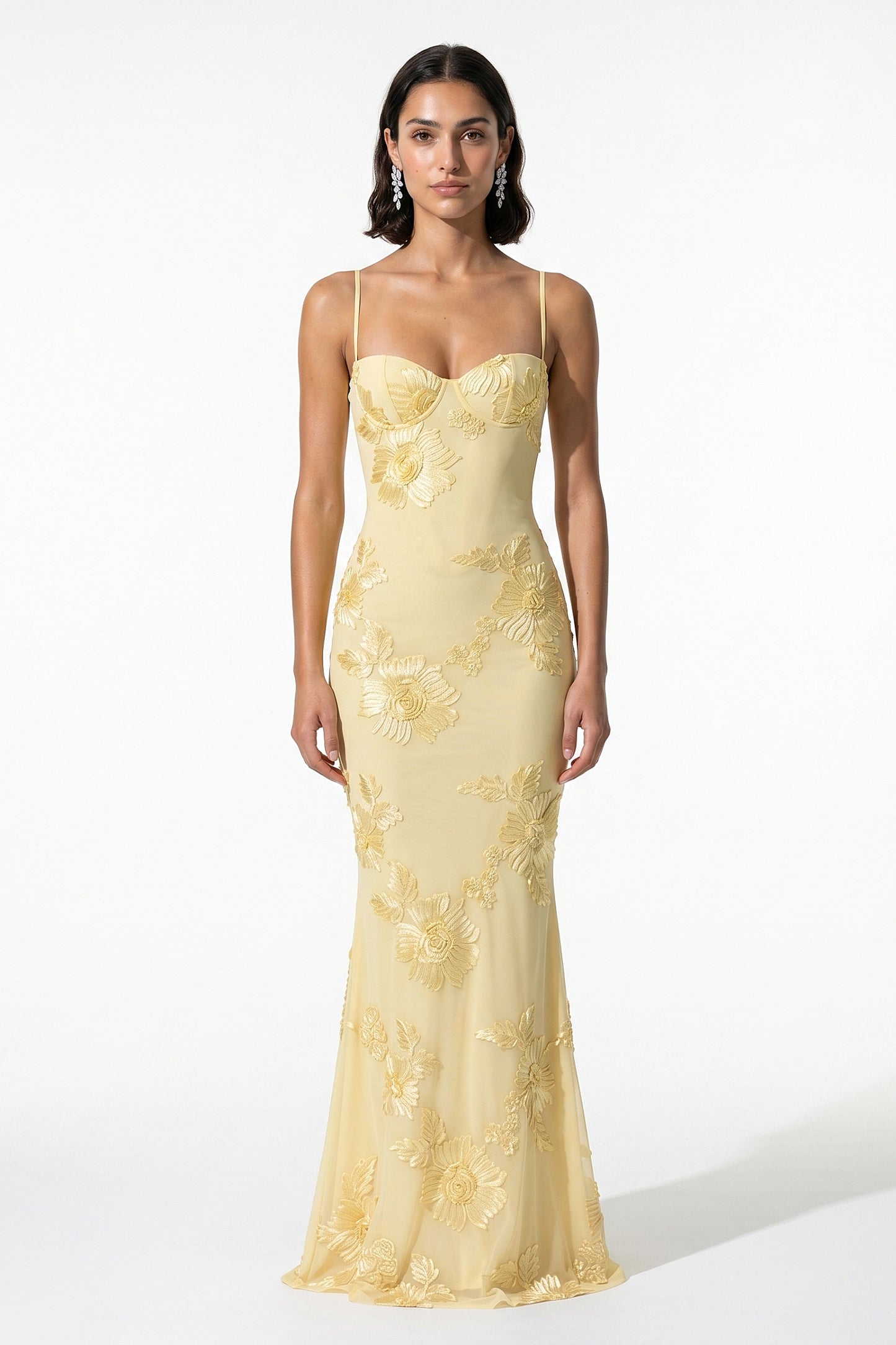 Caurelle | Women’s Formal Maxi Dress Gown with Floral Ribbon Appliques