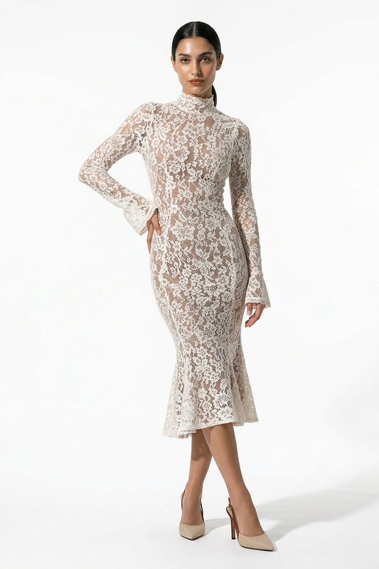 Caurelle | Women’s Lace Long-Sleeve Midi Dress