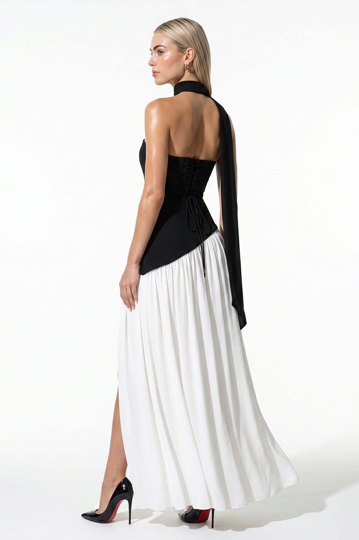 Caurelle | Women’s Strapless Maxi Dress Draped Scarf Elegance