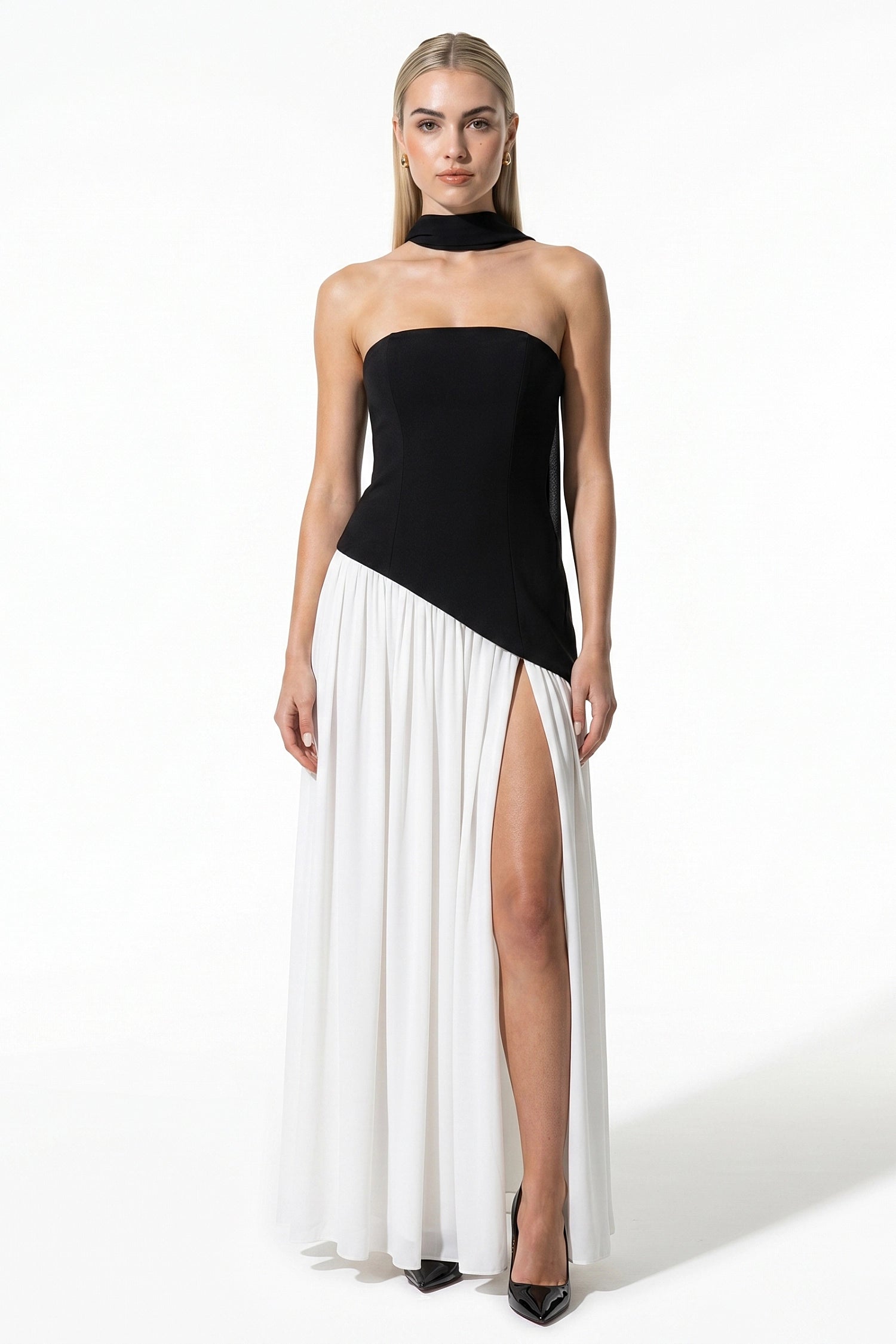 Caurelle | Women’s Strapless Maxi Dress Draped Scarf Elegance