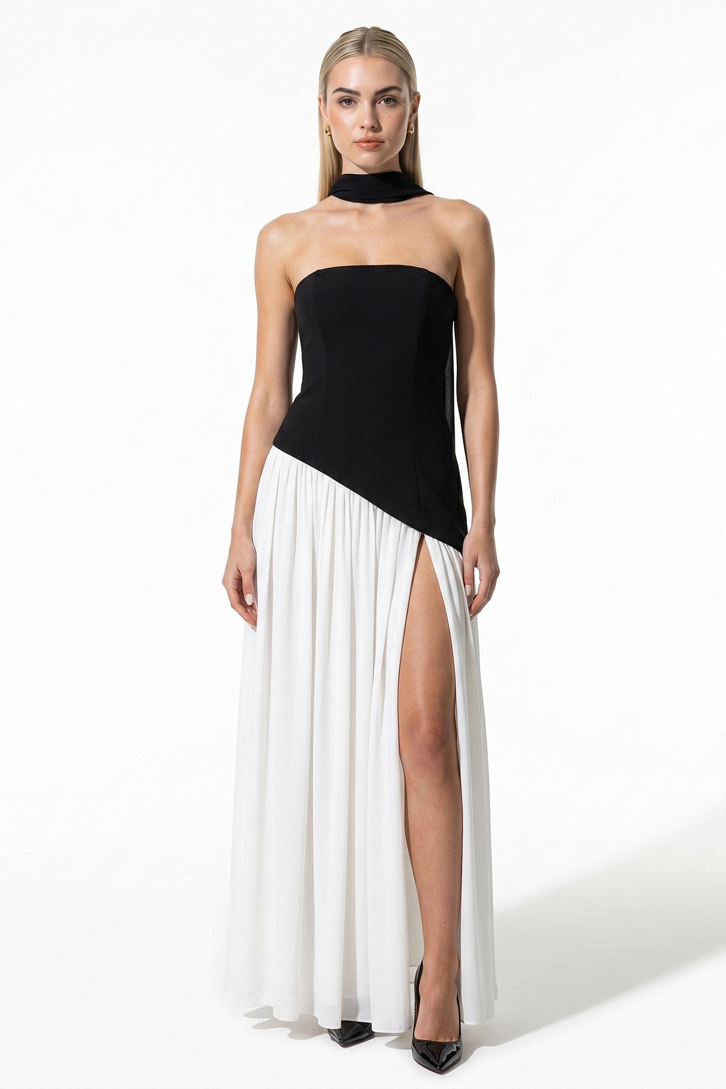 Caurelle | Women’s Strapless Maxi Dress Draped Scarf Elegance