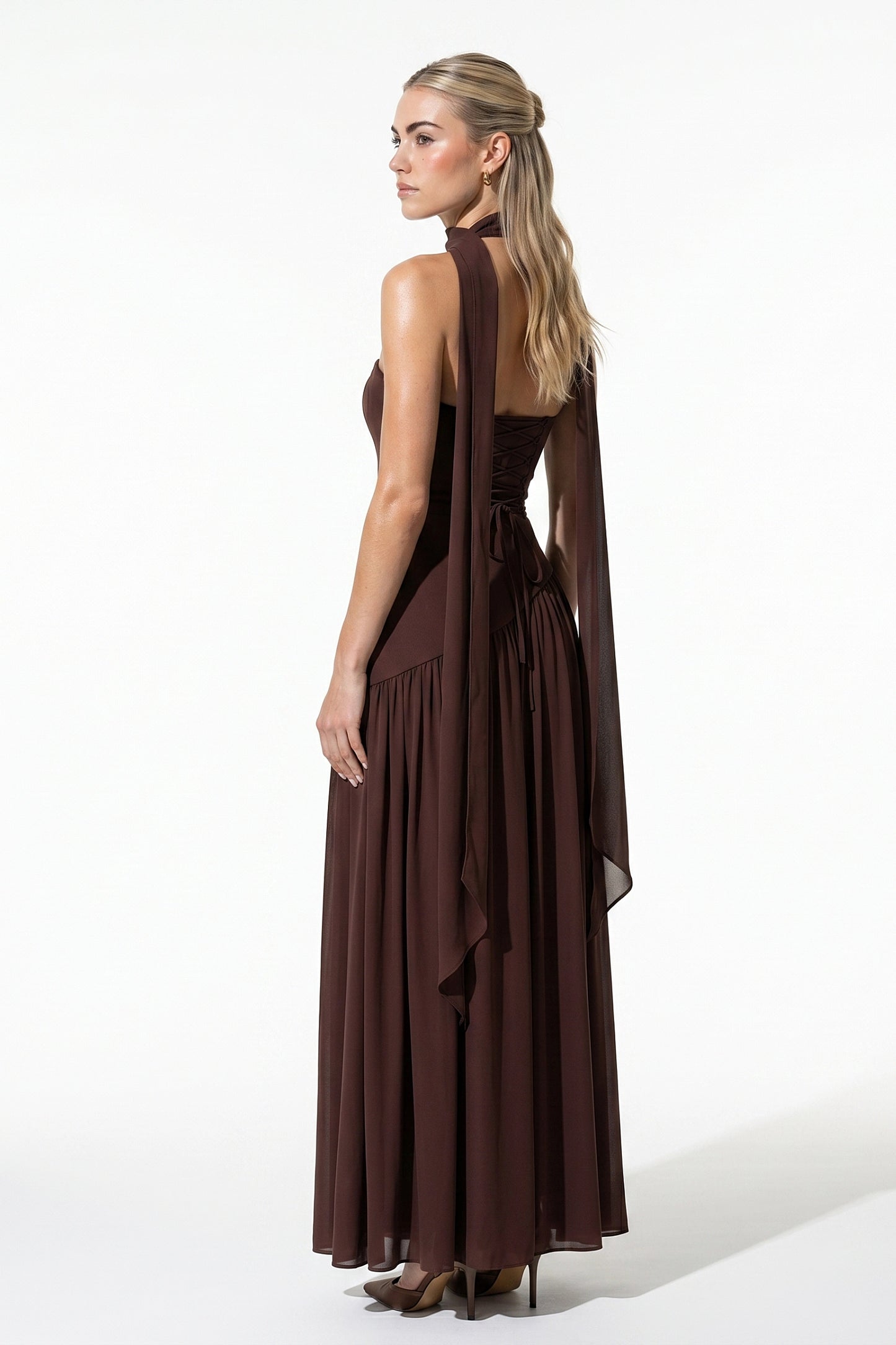 Caurelle | Women’s Strapless Maxi Dress Draped Scarf Elegance