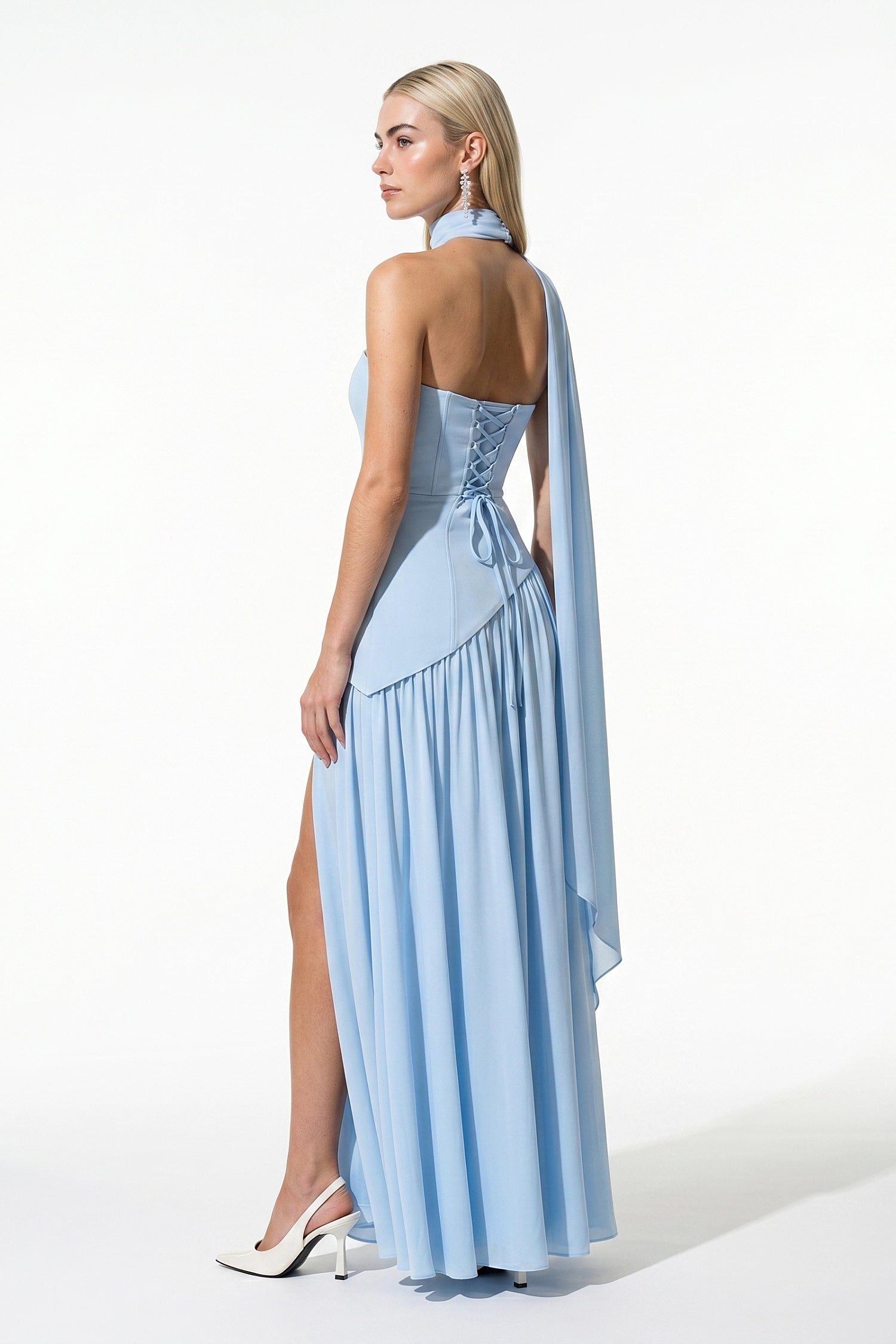Caurelle | Women’s Strapless Maxi Dress Draped Scarf Elegance