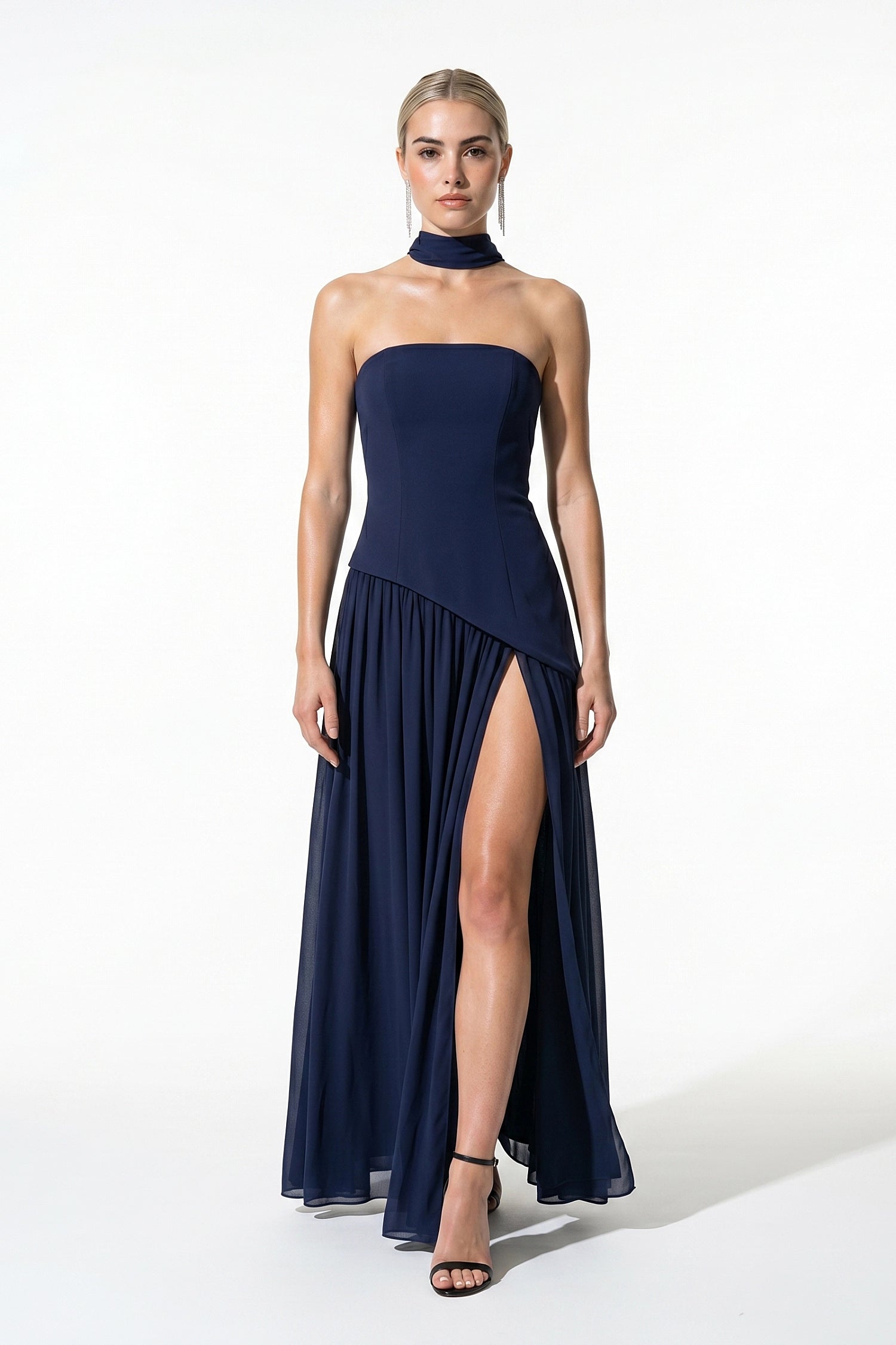 Caurelle | Women’s Strapless Maxi Dress Draped Scarf Elegance