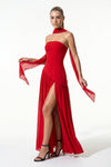 Caurelle | Women’s Strapless Maxi Dress Draped Scarf Elegance