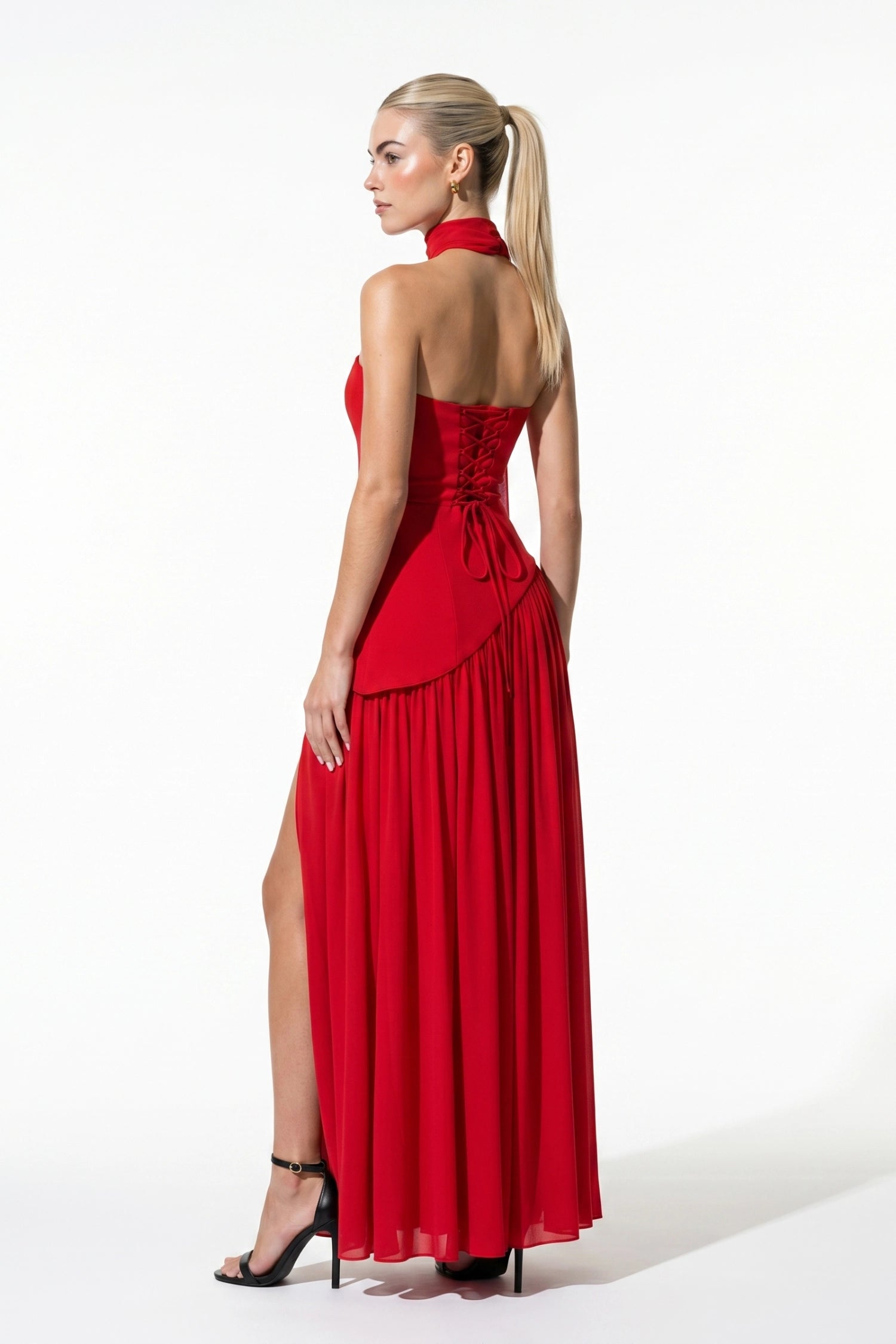 Caurelle | Women’s Strapless Maxi Dress Draped Scarf Elegance