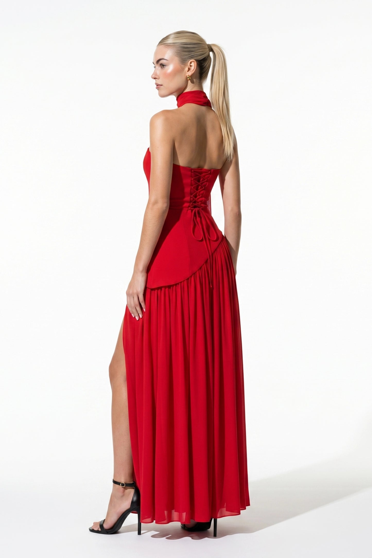 Caurelle | Women’s Strapless Maxi Dress Draped Scarf Elegance