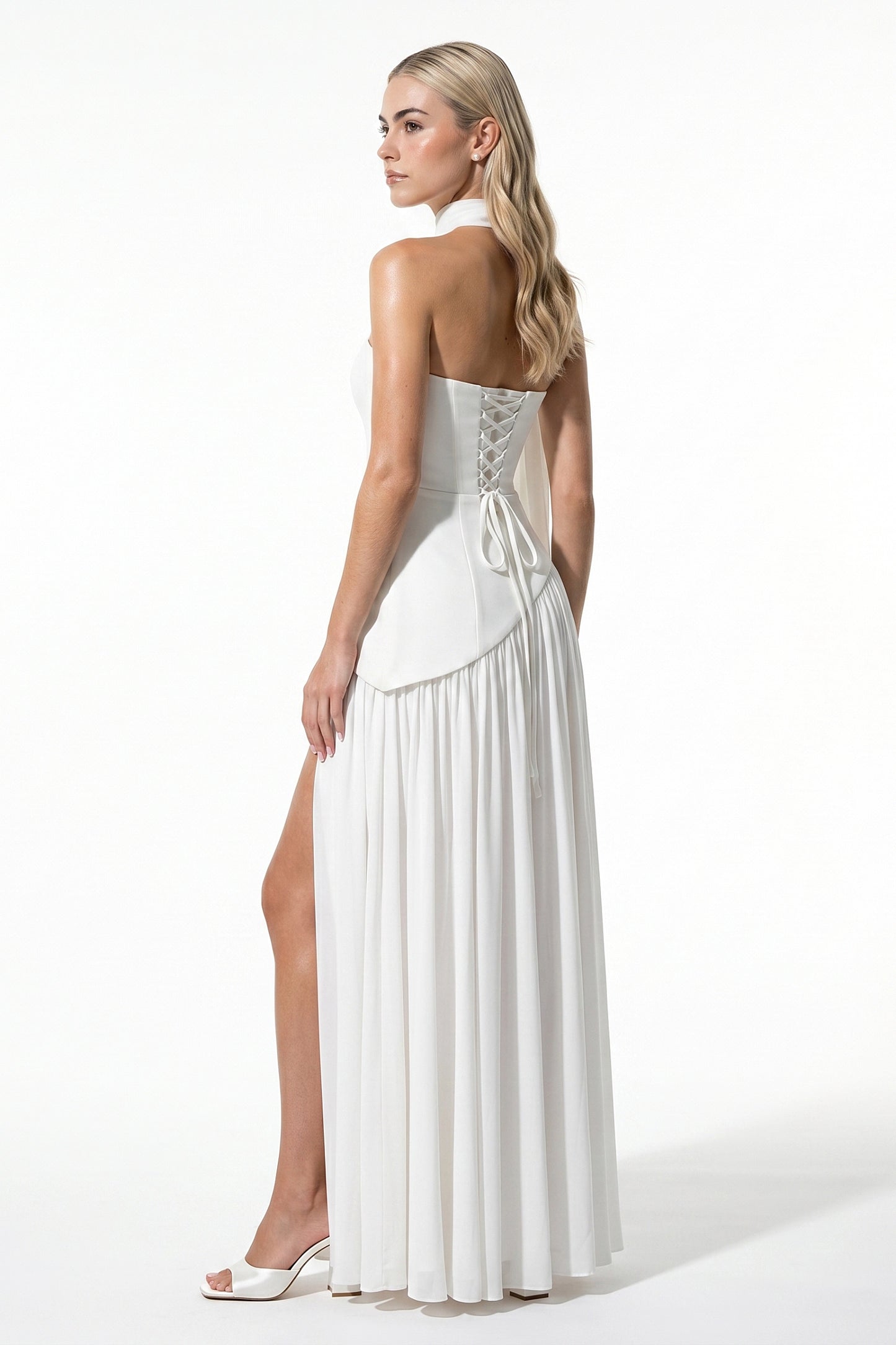 Caurelle | Women’s Strapless Maxi Dress Draped Scarf Elegance