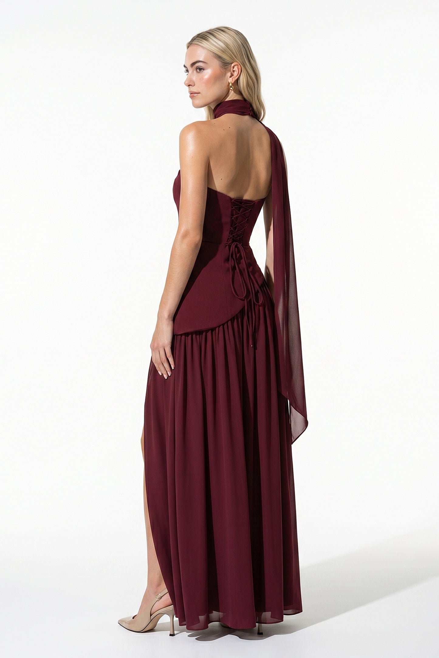 Caurelle | Women’s Strapless Maxi Dress Draped Scarf Elegance