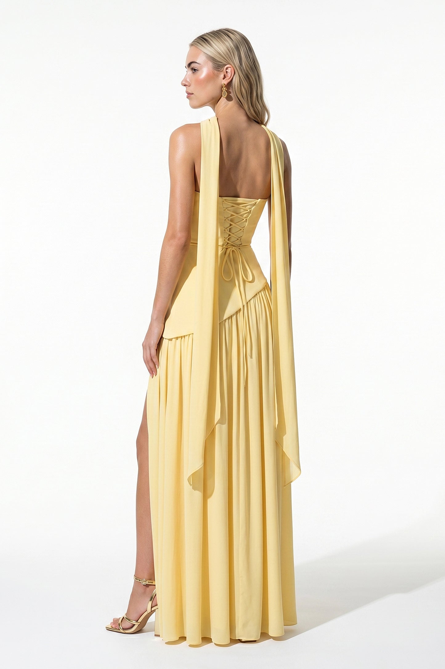 Caurelle | Women’s Strapless Maxi Dress Draped Scarf Elegance
