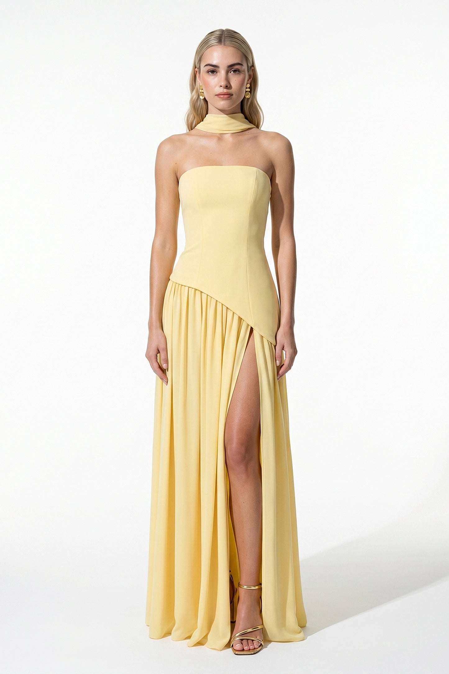 Caurelle | Women’s Strapless Maxi Dress Draped Scarf Elegance