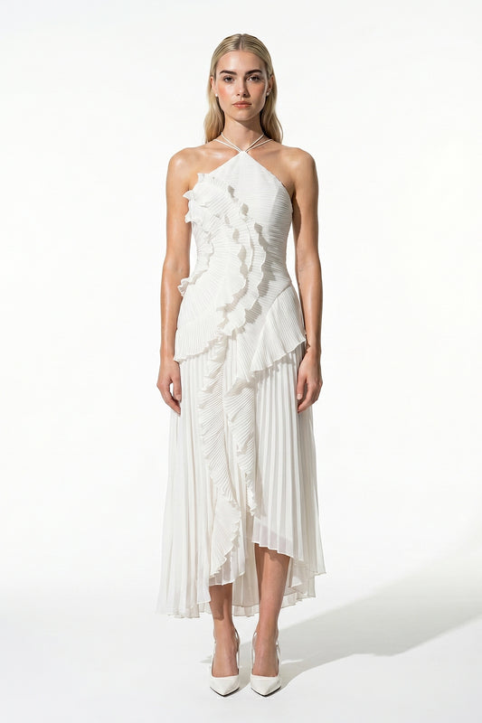 Halter Backless Ruffled Maxi Dress Summer Wedding Guest