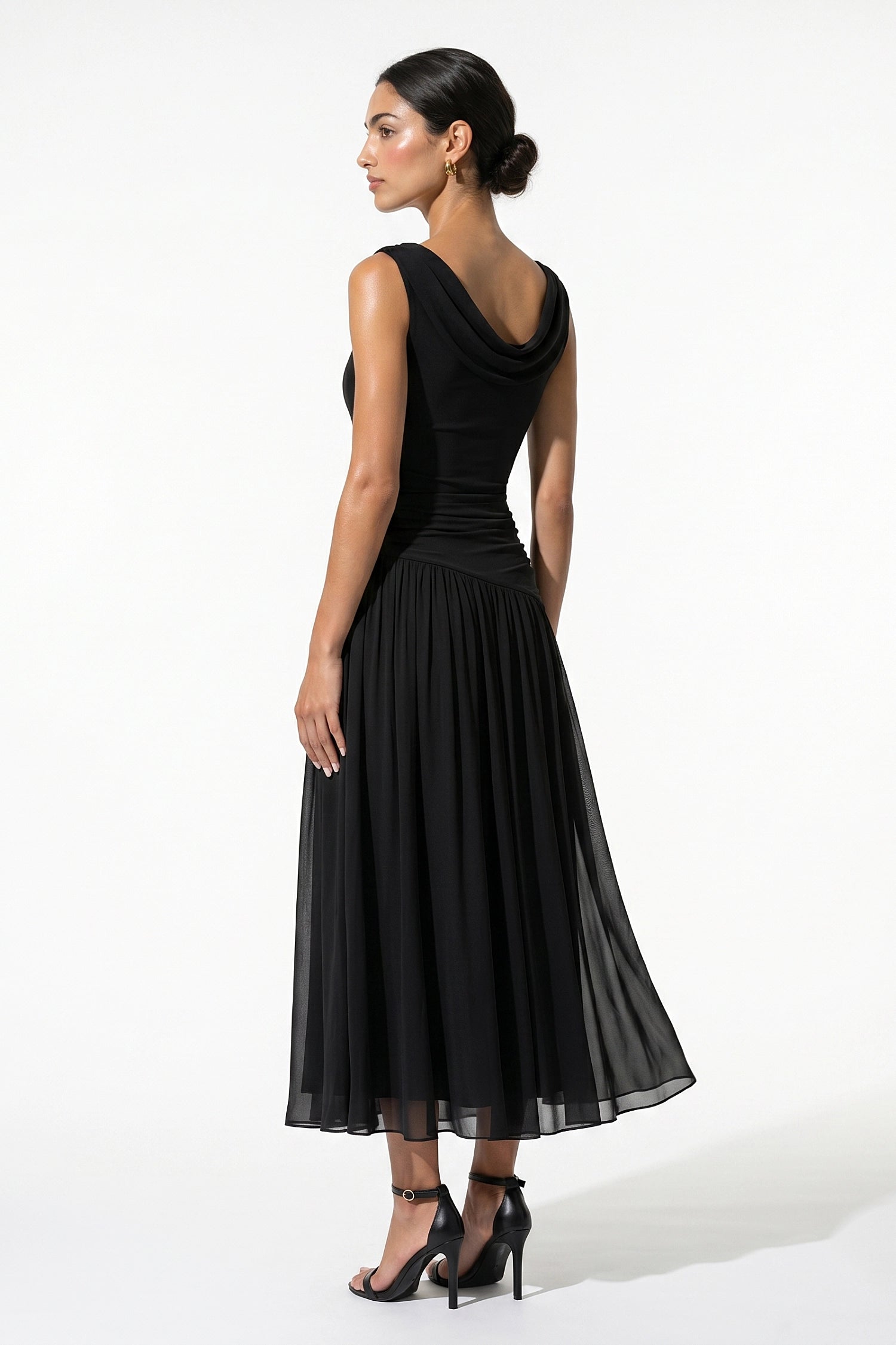Caurelle | Women’s Pleated Midi Dress Draped Wedding Elegance