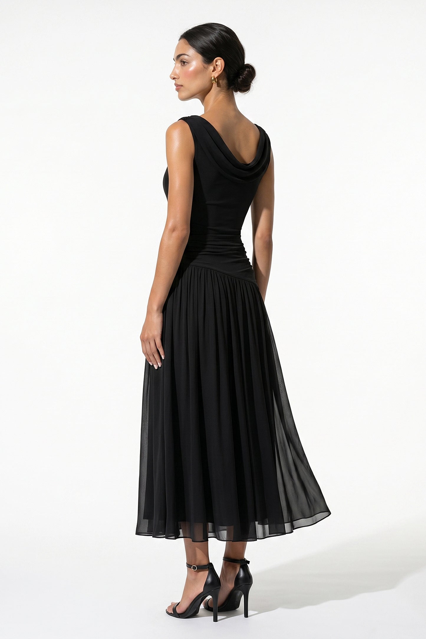 Caurelle | Women’s Pleated Midi Dress Draped Wedding Elegance