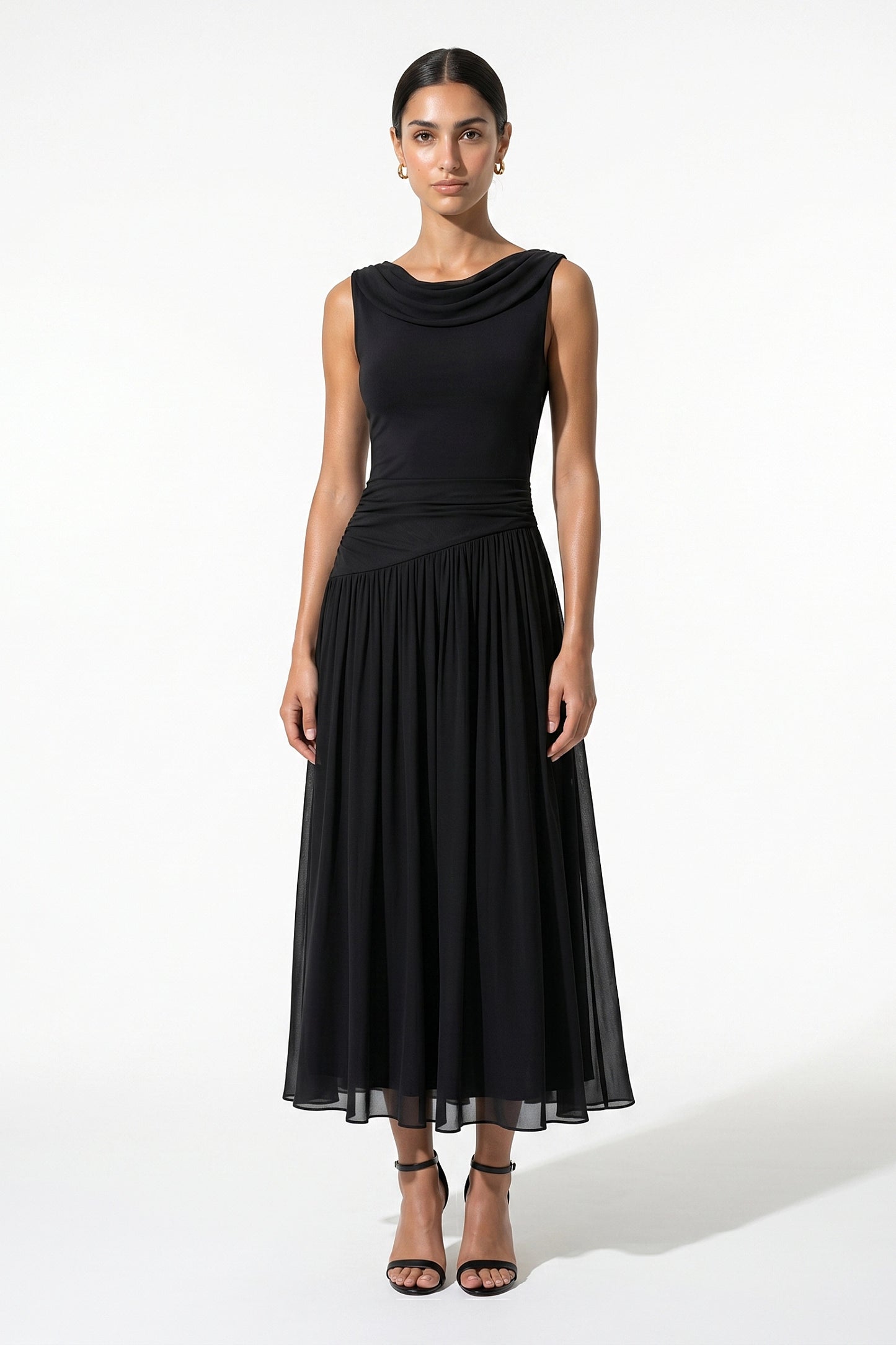 Caurelle | Women’s Pleated Midi Dress Draped Wedding Elegance
