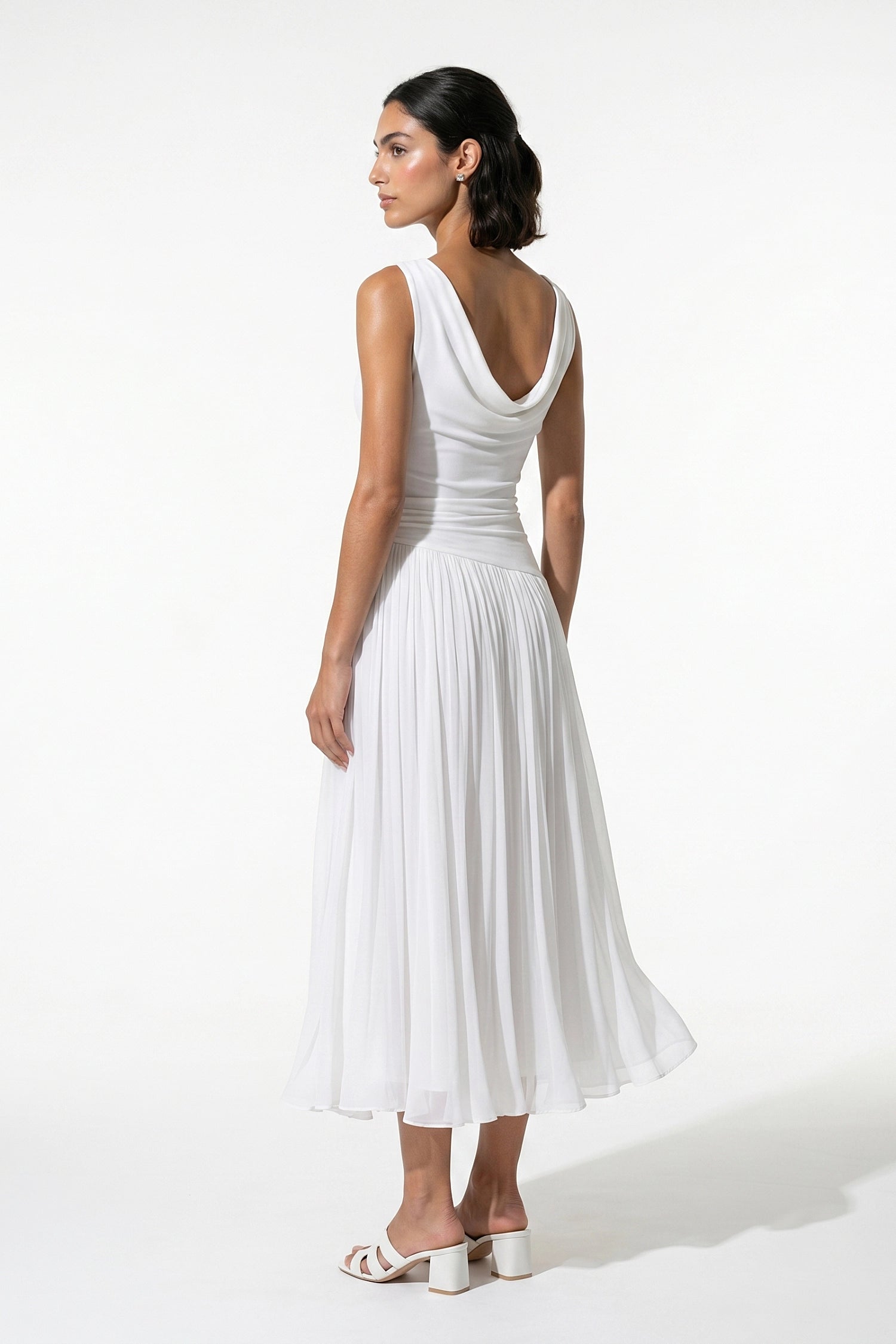 Caurelle | Women’s Pleated Midi Dress Draped Wedding Elegance