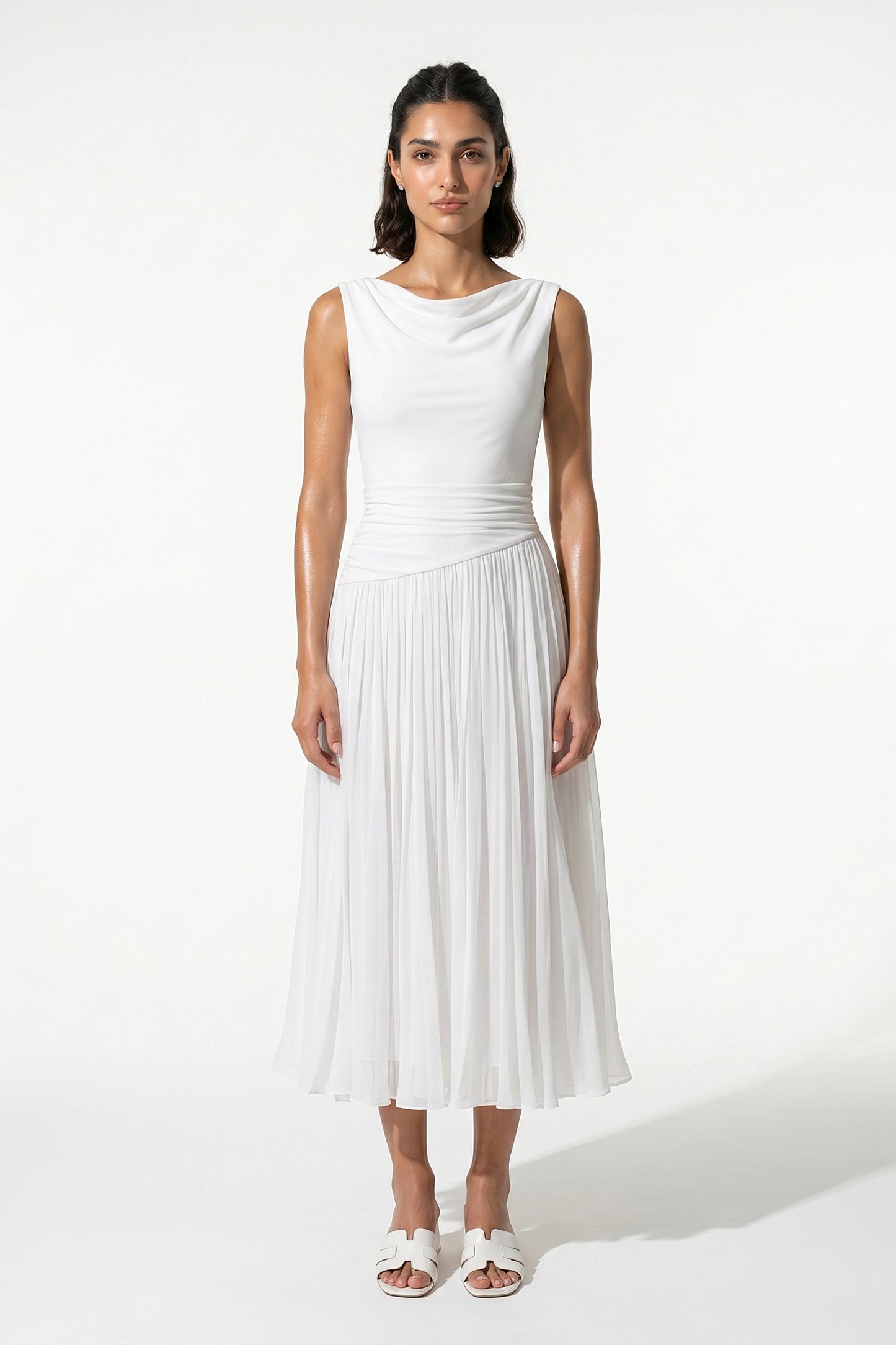 Caurelle | Women’s Pleated Midi Dress Draped Wedding Elegance
