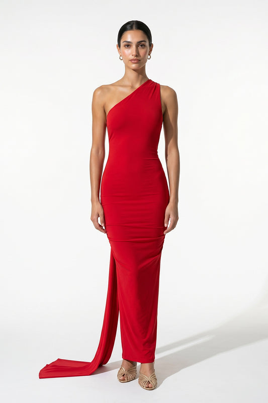 Caurelle | Women’s One-Shoulder Ruched Bodycon Maxi Dress