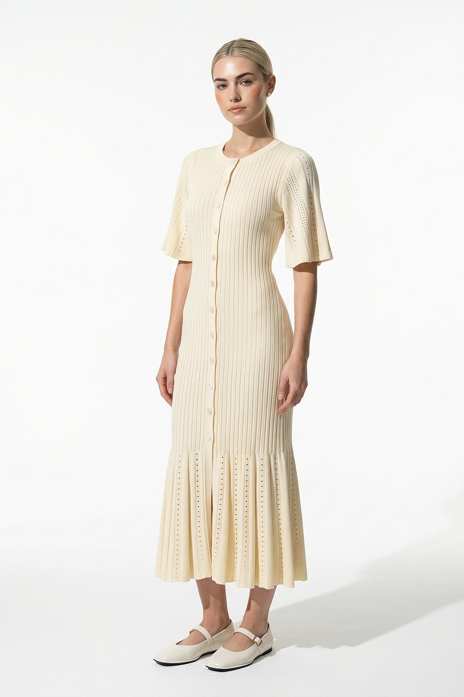 Caurelle | Women’s Openwork Knit A-Line Midi Dress