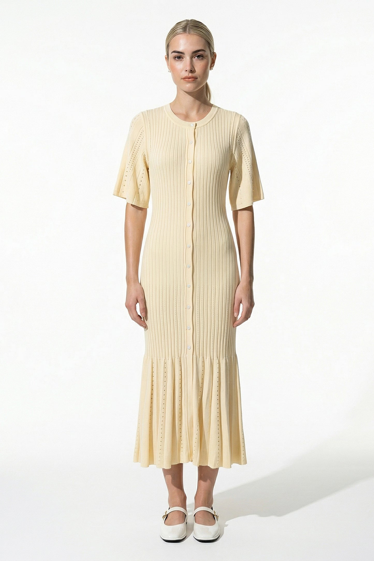 Caurelle | Women’s Openwork Knit A-Line Midi Dress