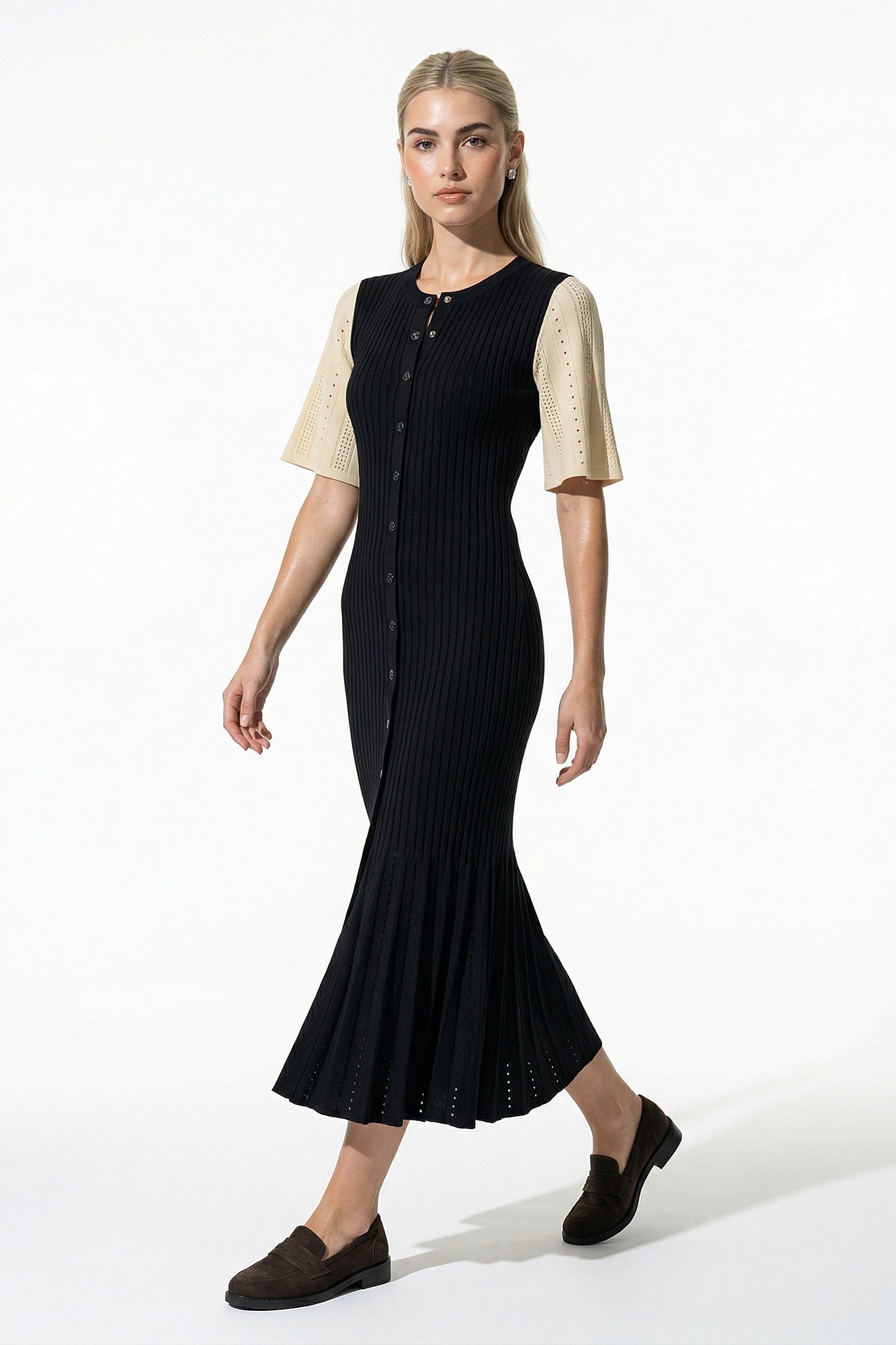 Caurelle | Women’s Openwork Knit A-Line Midi Dress