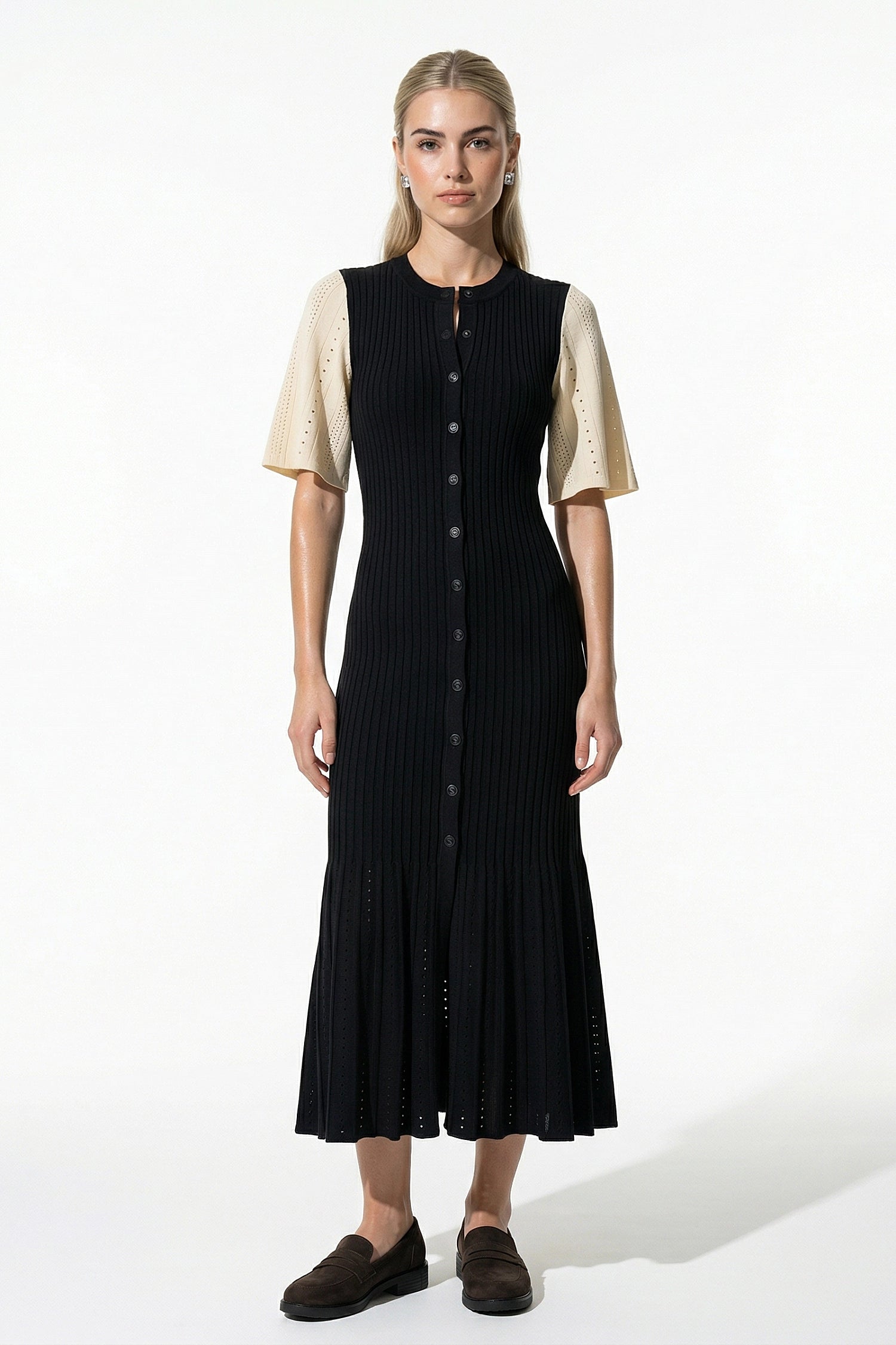 Caurelle | Women’s Openwork Knit A-Line Midi Dress
