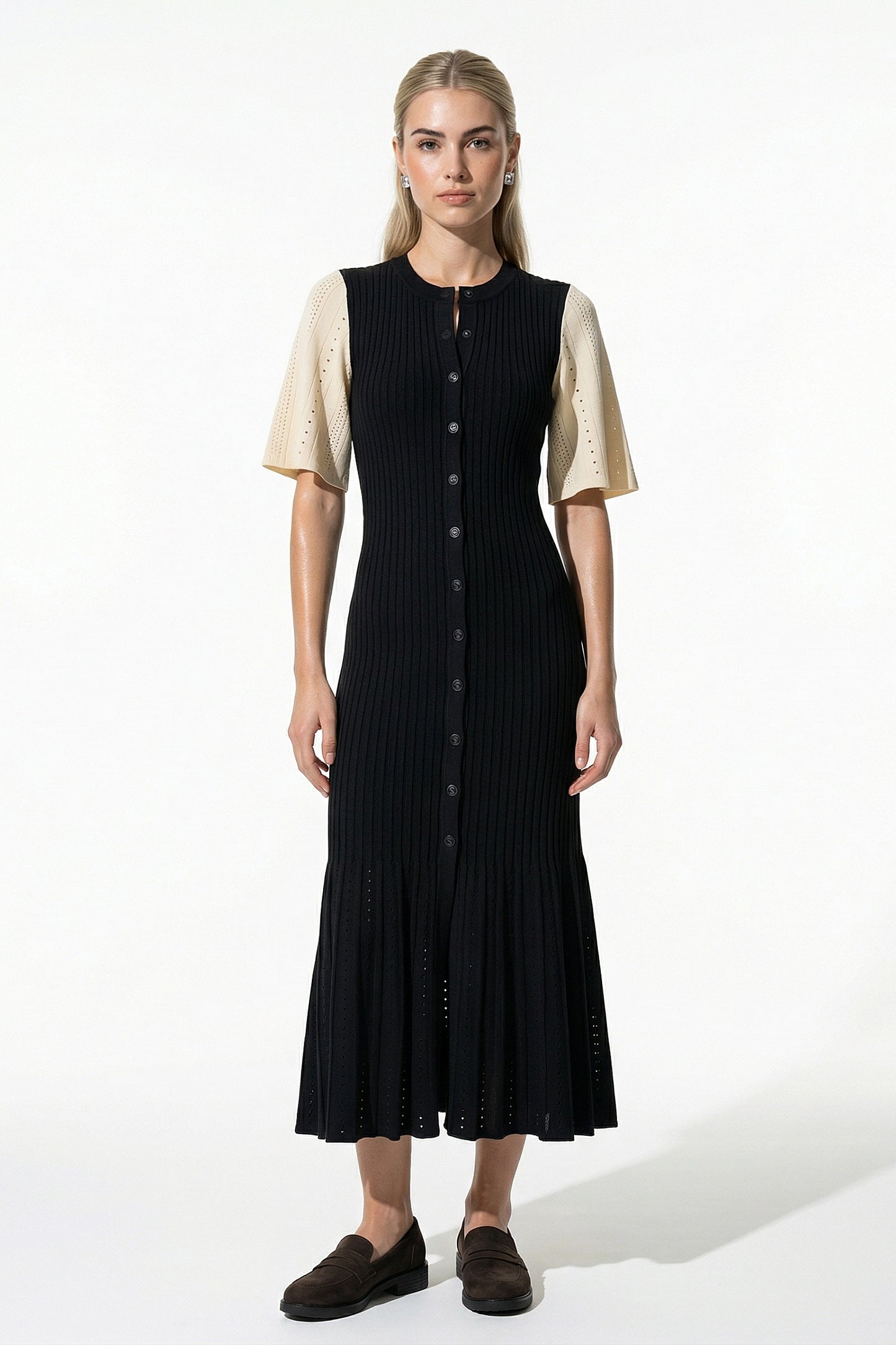Caurelle | Women’s Openwork Knit A-Line Midi Dress