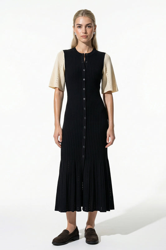 Caurelle | Women’s Openwork Knit A-Line Midi Dress