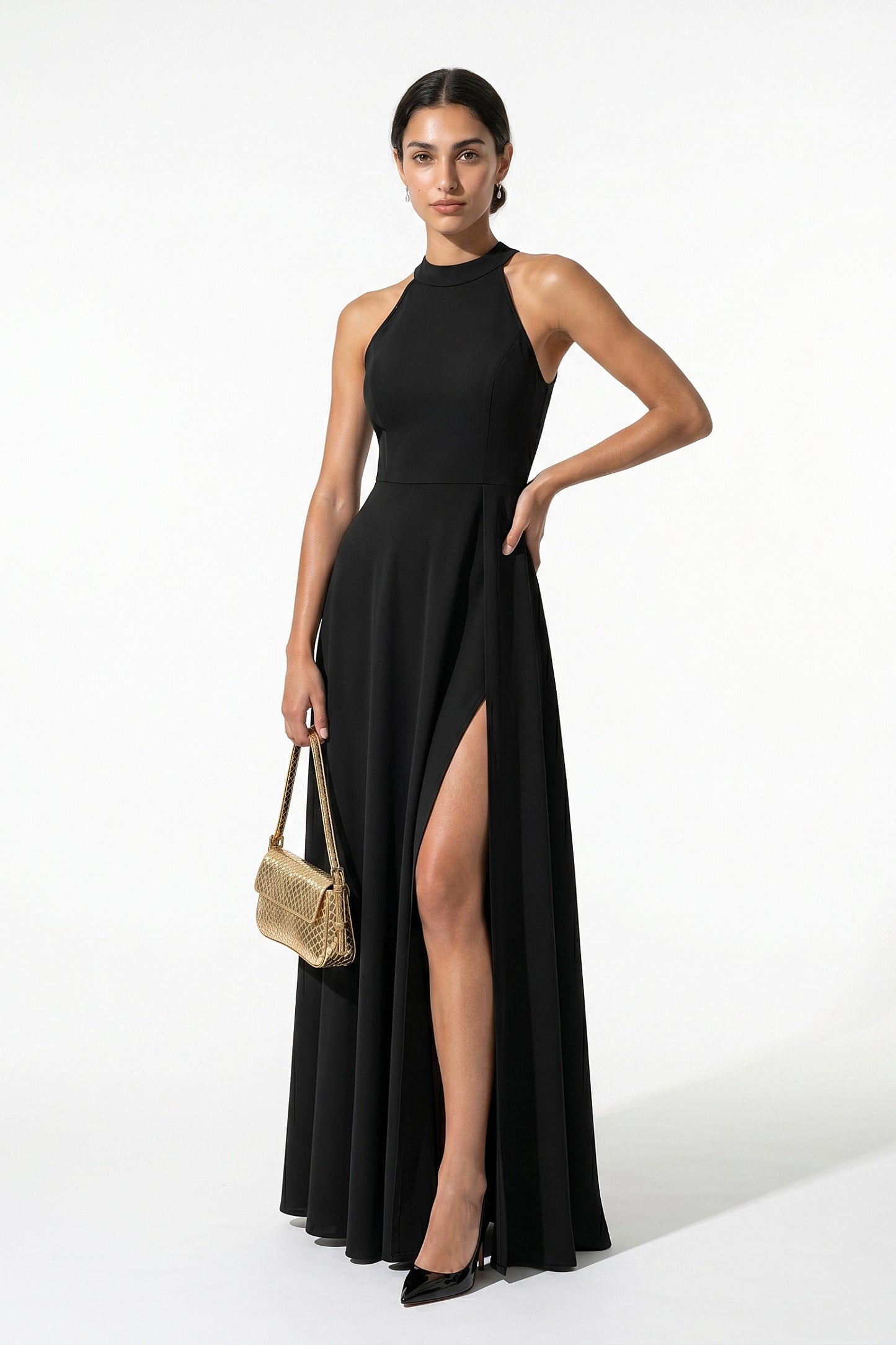 Caurelle | Women’s Sleeveless High-Neck Slit Maxi Dress