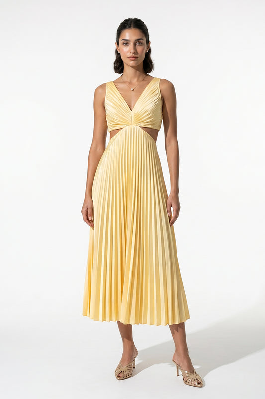 Caurelle | Women’s Suspender Pleated V-Neck Maxi Dress
