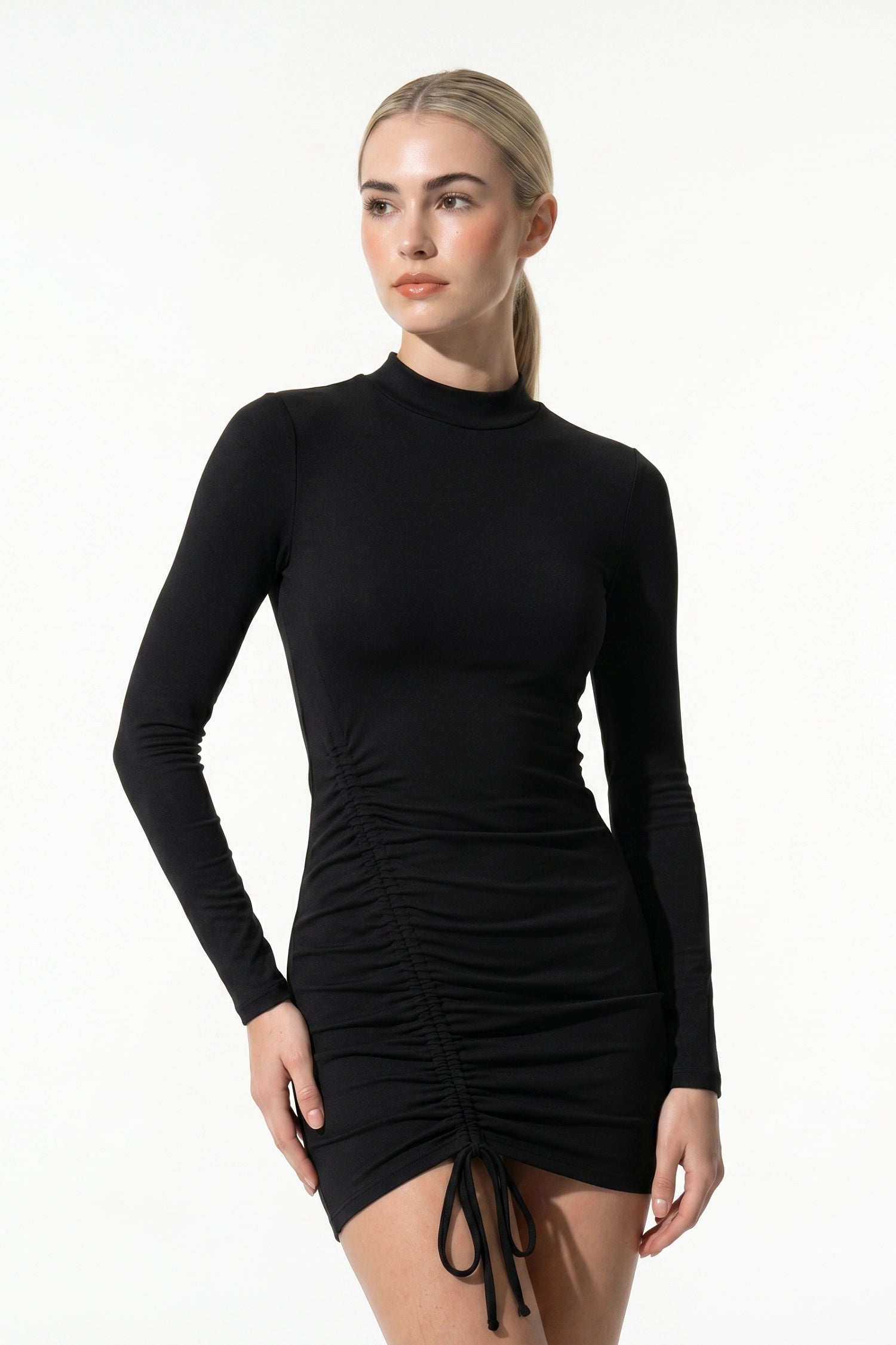 Caurelle | Women’s Turtleneck Ruched Bodycon Mini Dress