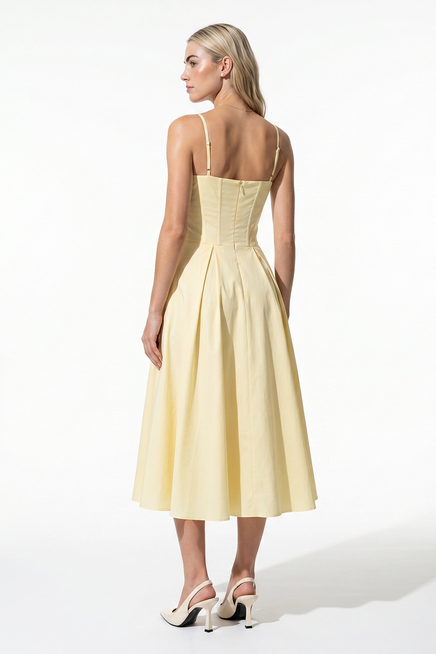 Caurelle | Women’s Midi Dress Gathered Bust Cotton Blend Elegance