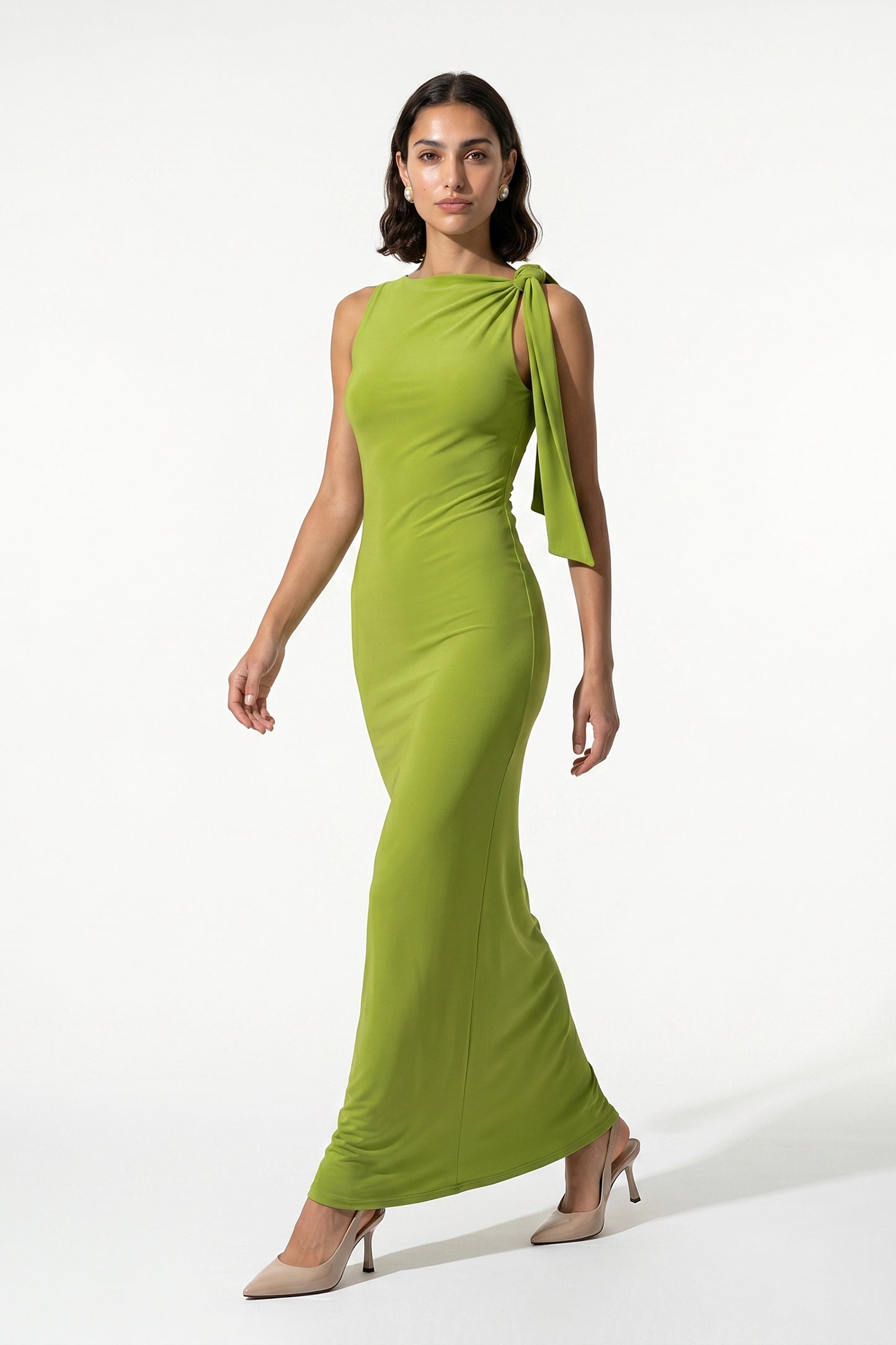 Women's Bodycon Maxi Dress Sleeveless Boat Neck Shoulder Scarf Evening Dress
