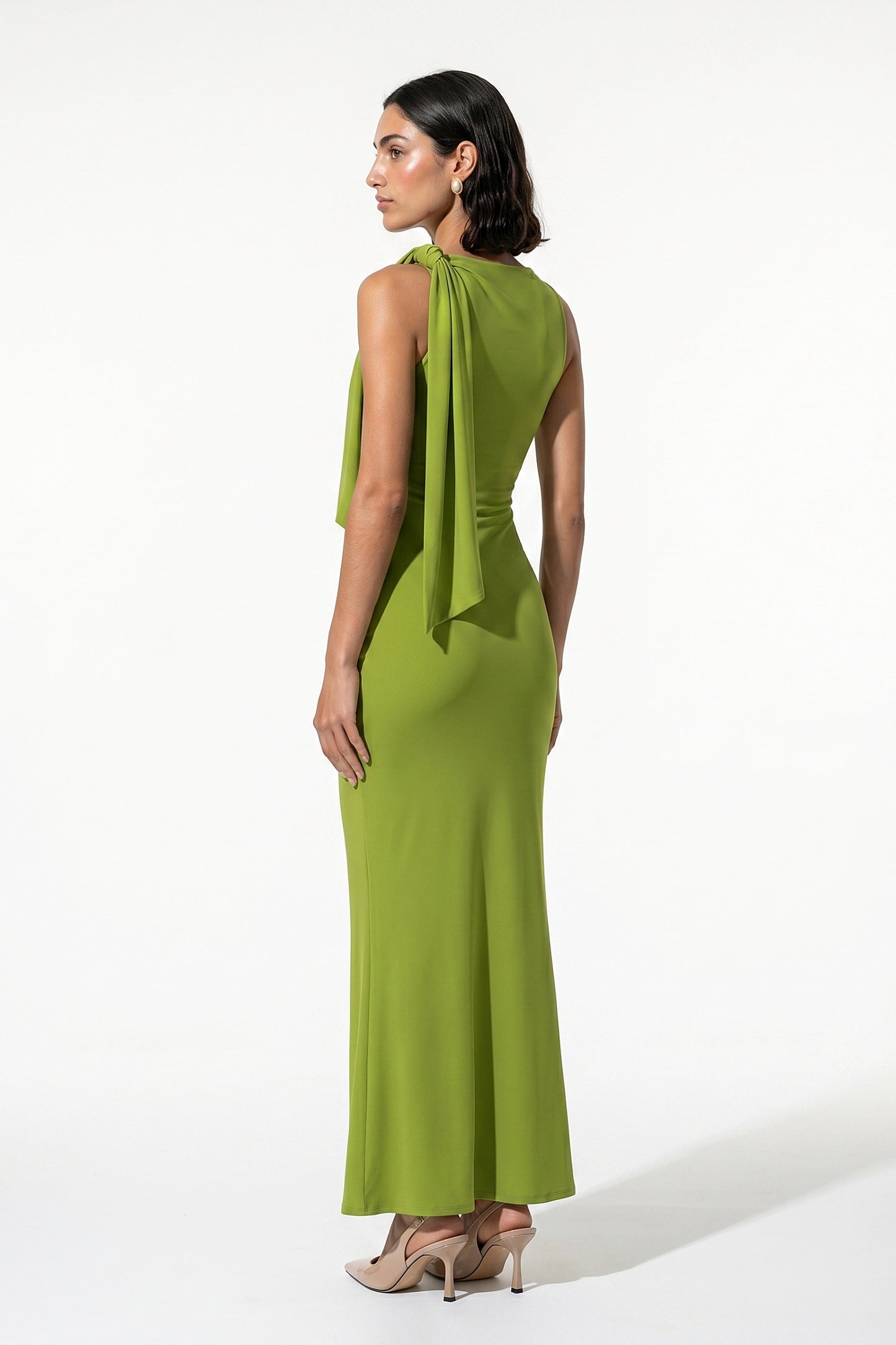 Women's Bodycon Maxi Dress Sleeveless Boat Neck Shoulder Scarf Evening Dress