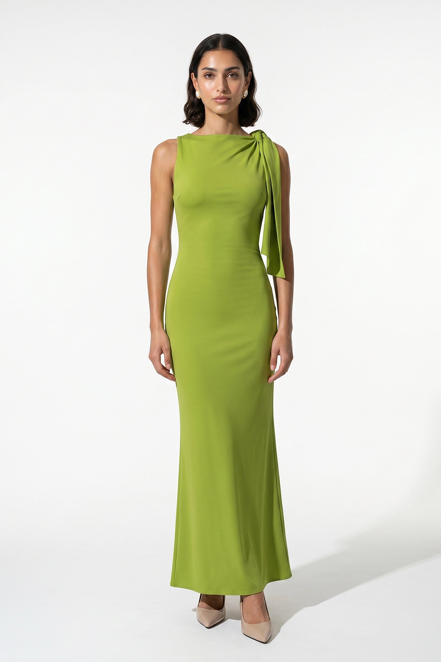 Women's Bodycon Maxi Dress Sleeveless Boat Neck Shoulder Scarf Evening Dress
