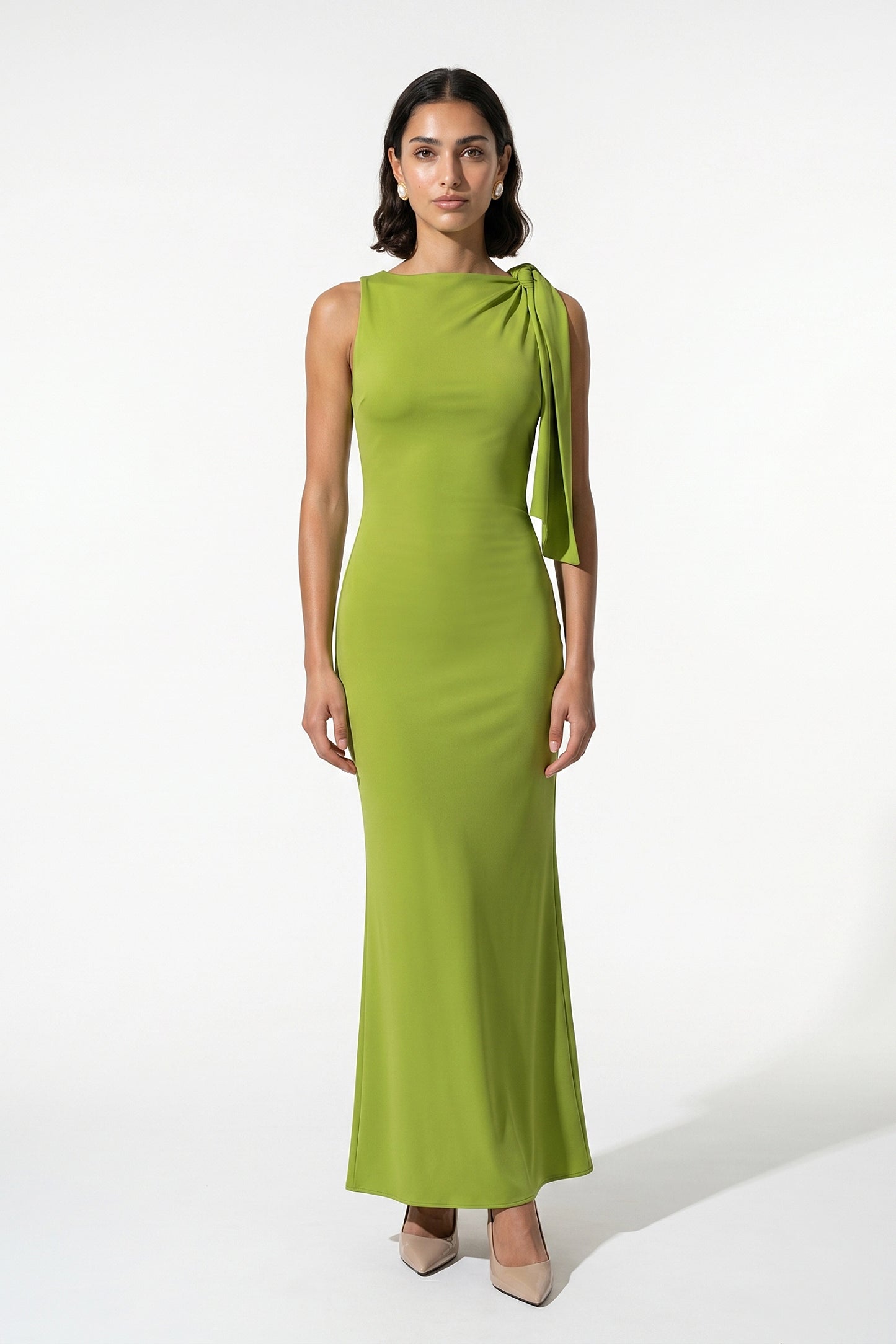 Women's Bodycon Maxi Dress Sleeveless Boat Neck Shoulder Scarf Evening Dress