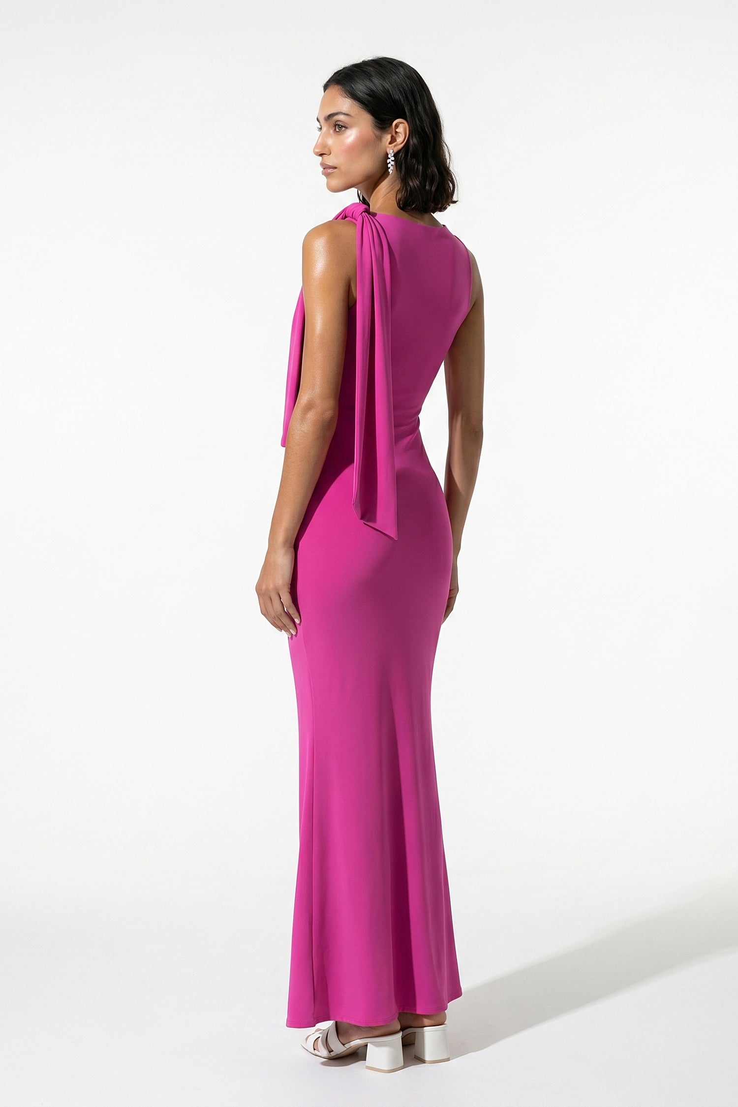 Women's Bodycon Maxi Dress Sleeveless Boat Neck Shoulder Scarf Evening Dress