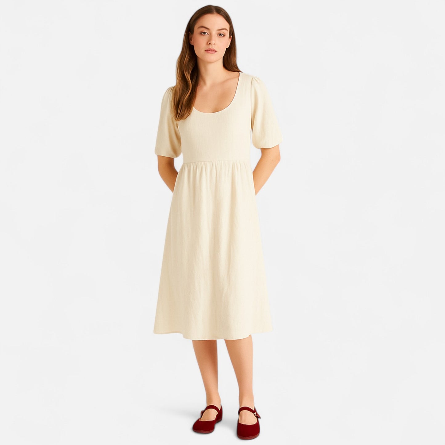Caurelle | Hand-Stitched Red Cloth Ballet Flats – Effortless Elegance for Every Step