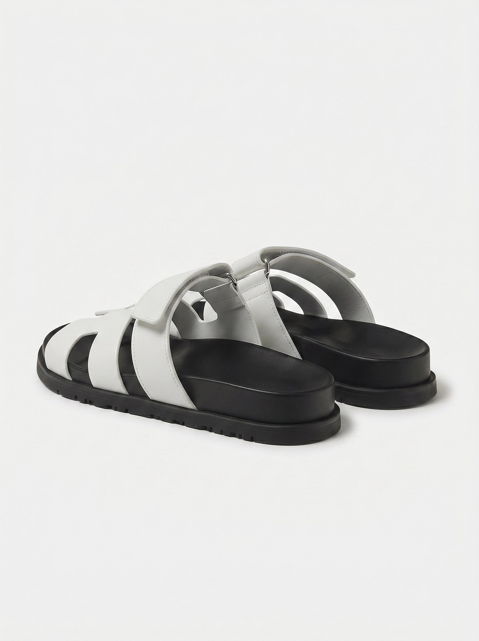 Leather Wide Strap Slides Adjustable Fastening Mens Slip On Sandals