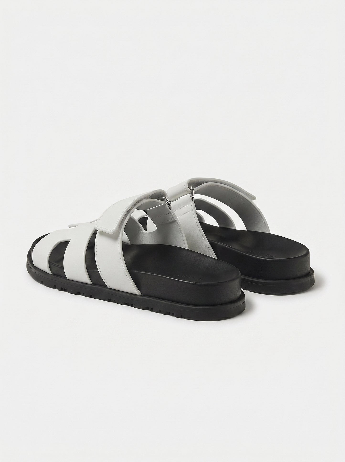 Leather Wide Strap Slides Adjustable Fastening Mens Slip On Sandals