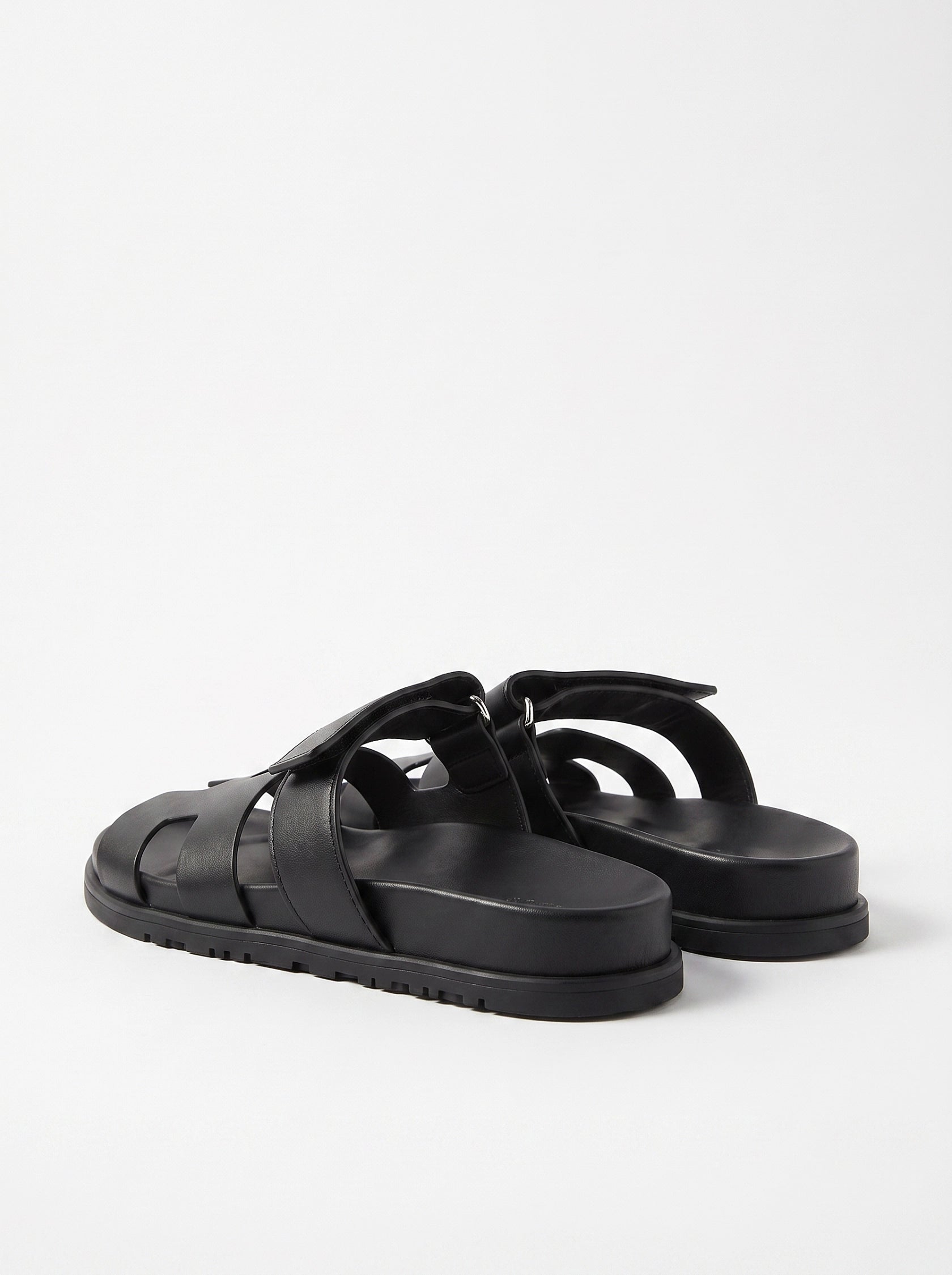 Leather Wide Strap Slides Adjustable Fastening Mens Slip On Sandals