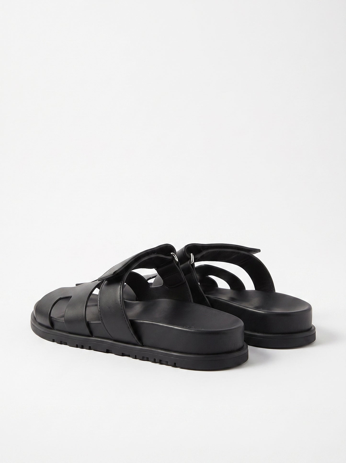 Leather Wide Strap Slides Adjustable Fastening Mens Slip On Sandals