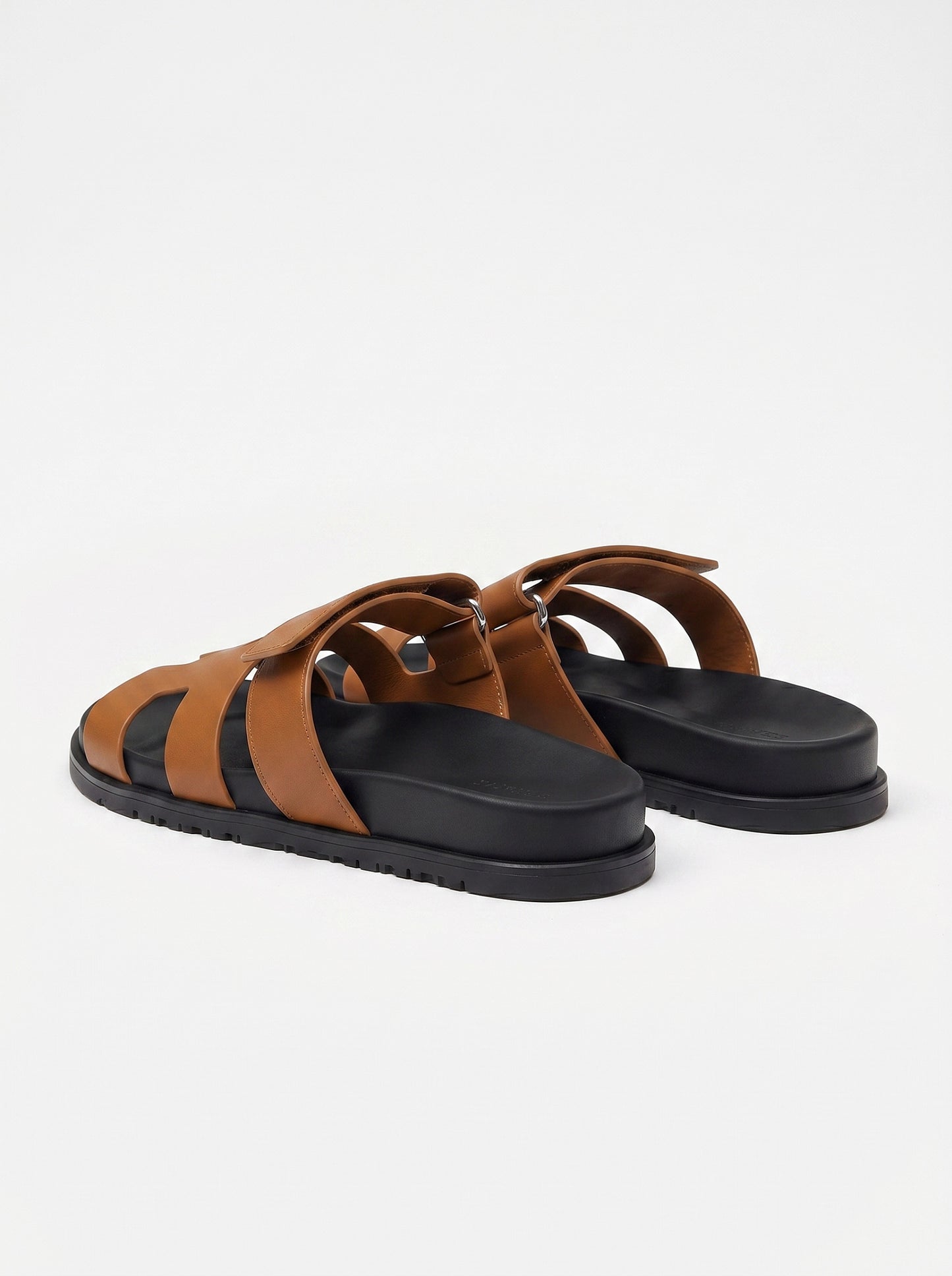 Leather Wide Strap Slides Adjustable Fastening Mens Slip On Sandals