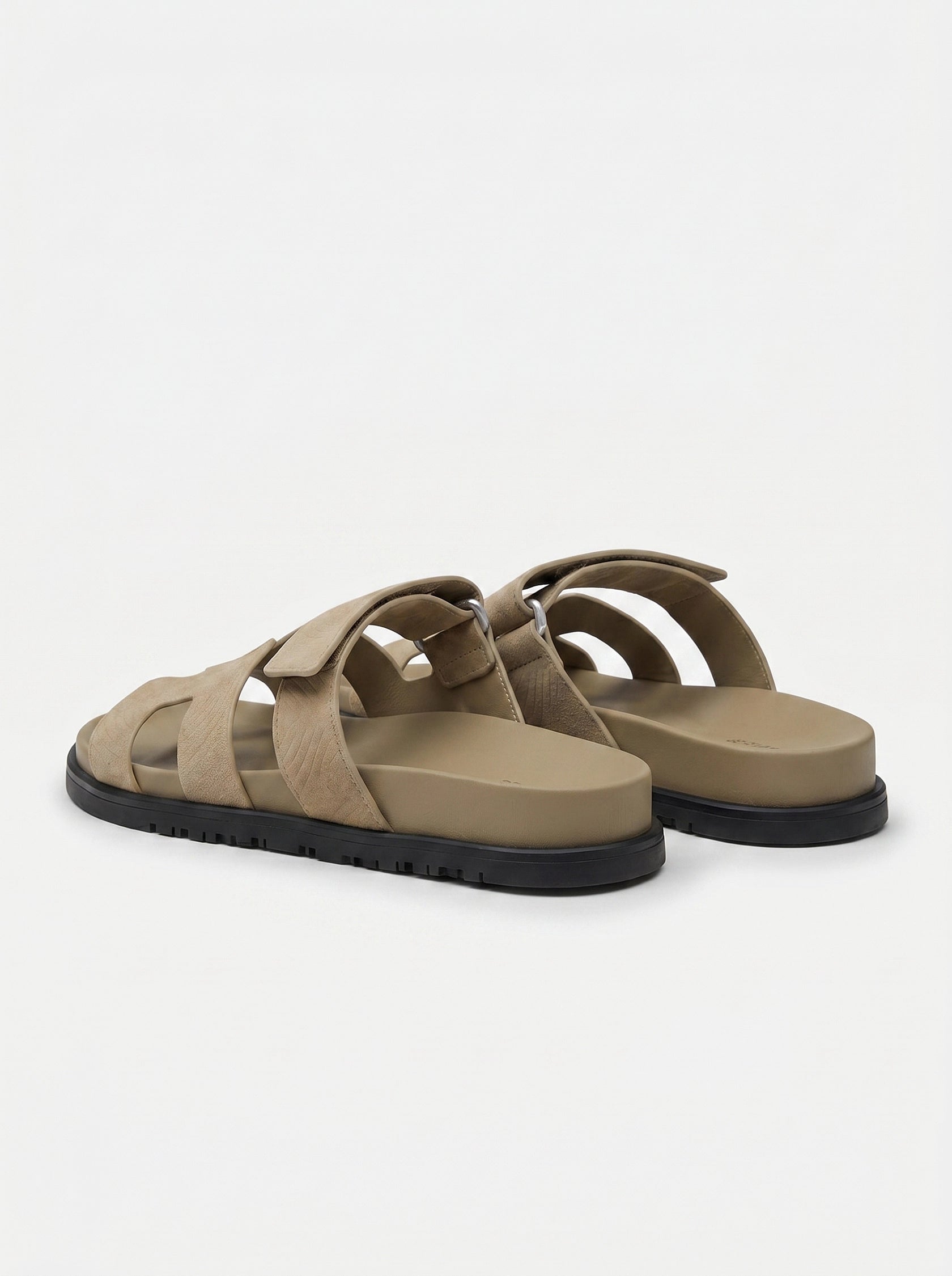 Leather Wide Strap Slides Adjustable Fastening Mens Slip On Sandals