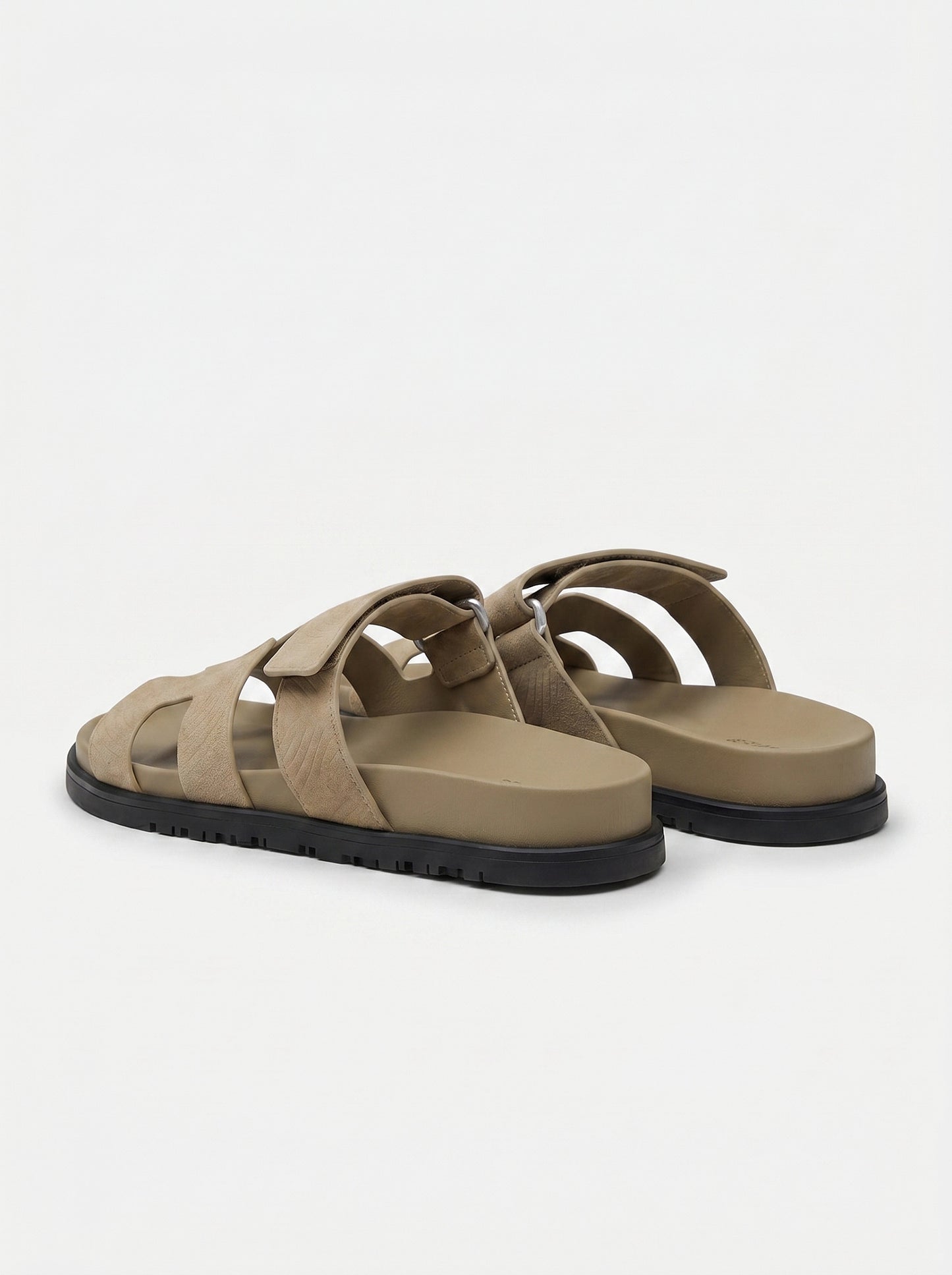 Leather Wide Strap Slides Adjustable Fastening Mens Slip On Sandals