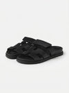 Leather Wide Strap Slides Adjustable Fastening Mens Slip On Sandals
