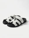 Leather Wide Strap Slides Adjustable Fastening Mens Slip On Sandals