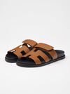 Leather Wide Strap Slides Adjustable Fastening Mens Slip On Sandals