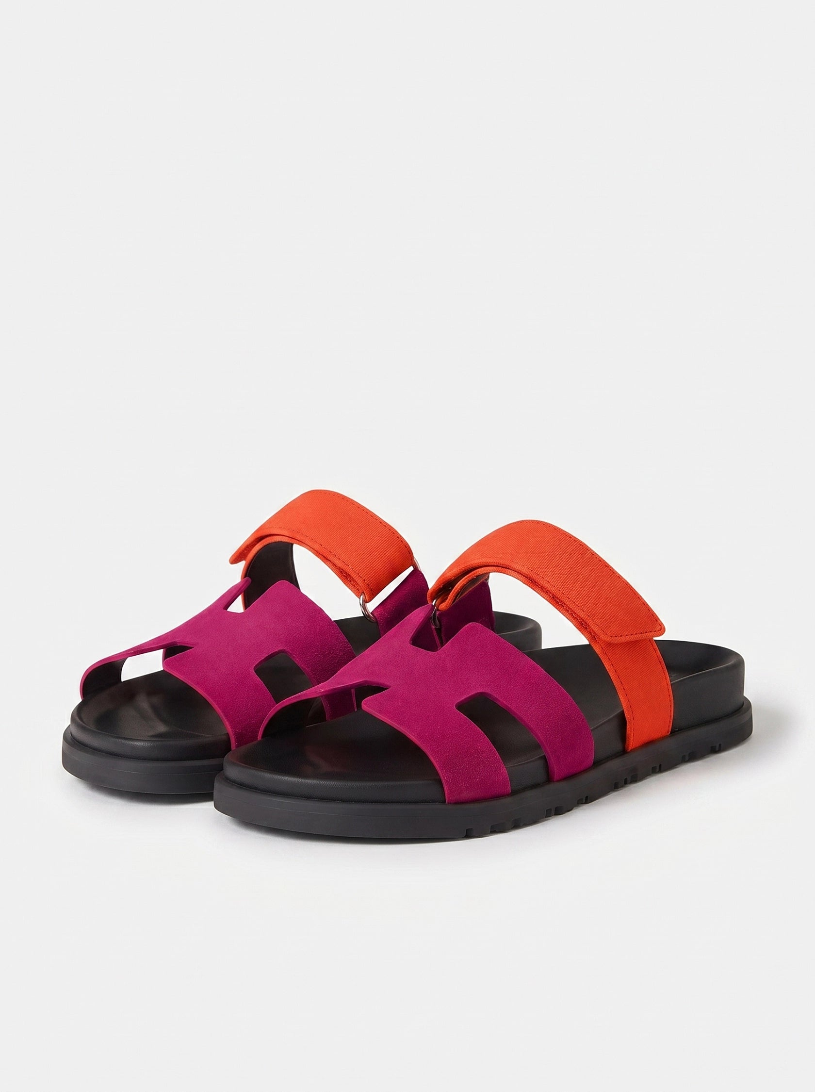 Leather Wide Strap Slides Adjustable Fastening Mens Slip On Sandals