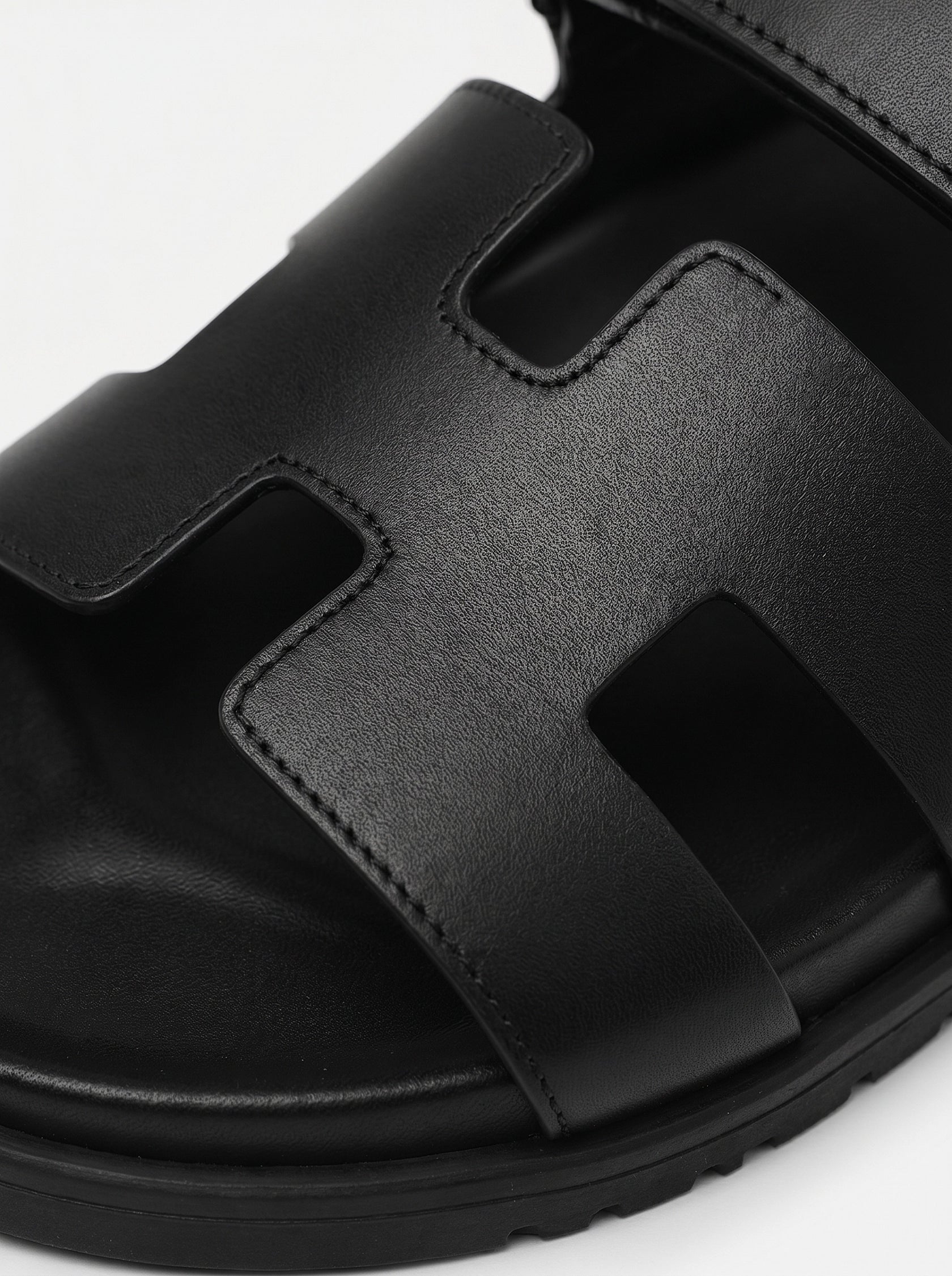 Leather Wide Strap Slides Adjustable Fastening Mens Slip On Sandals